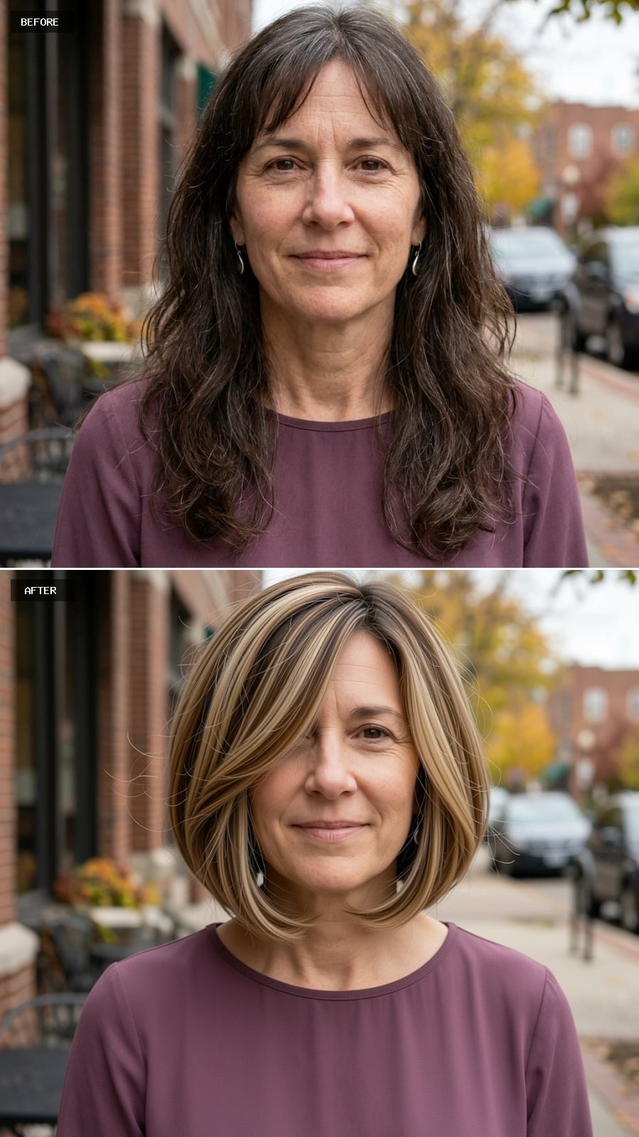 Blonde-Streaked Bob With Dark Roots That Somehow Makes the Whole Face Lift