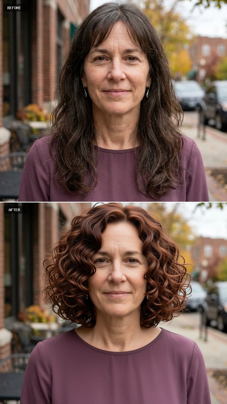 Curly Bob With Auburn Depth That Makes the Whole Face Come Forward
