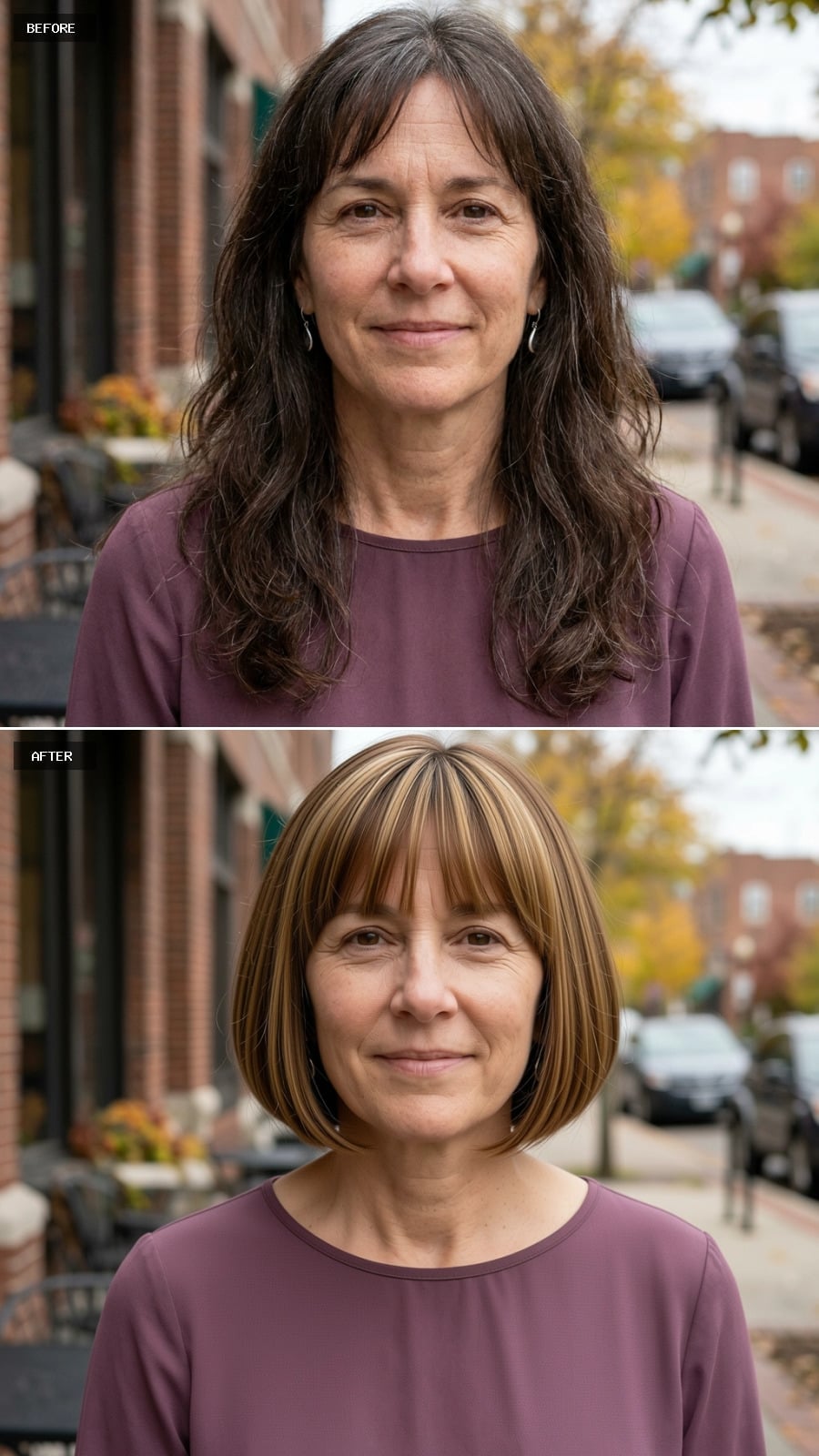 Honey-and-Caramel Bob With Blunt Bangs That Reframe the Whole Upper Face