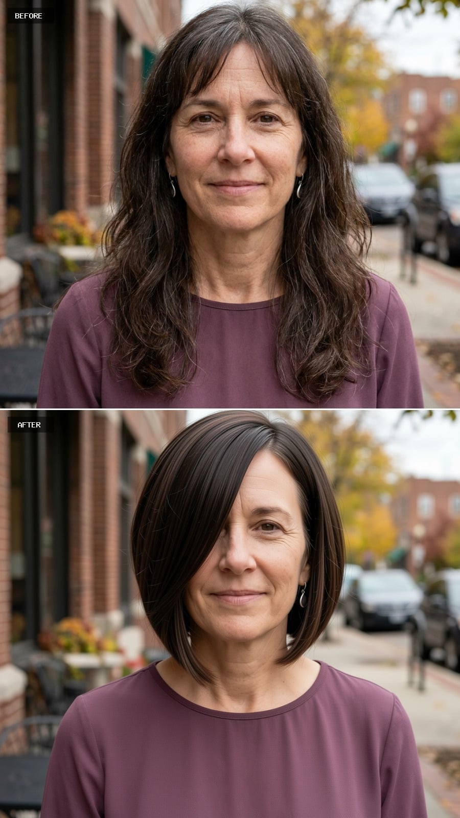 Jaw-Length Bob With a Side Sweep That Makes Dark Hair Look Brand New at 57