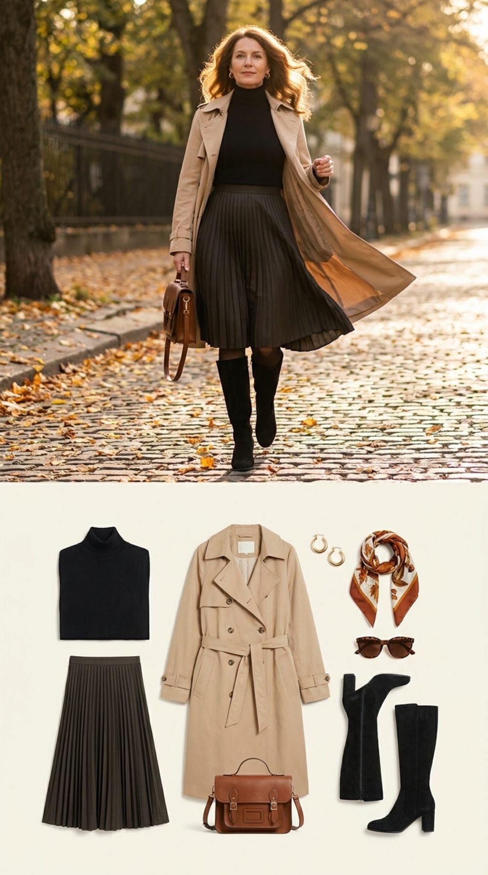 Black Turtleneck, Pleated Midi, and a Trench That Already Knows the Answer
