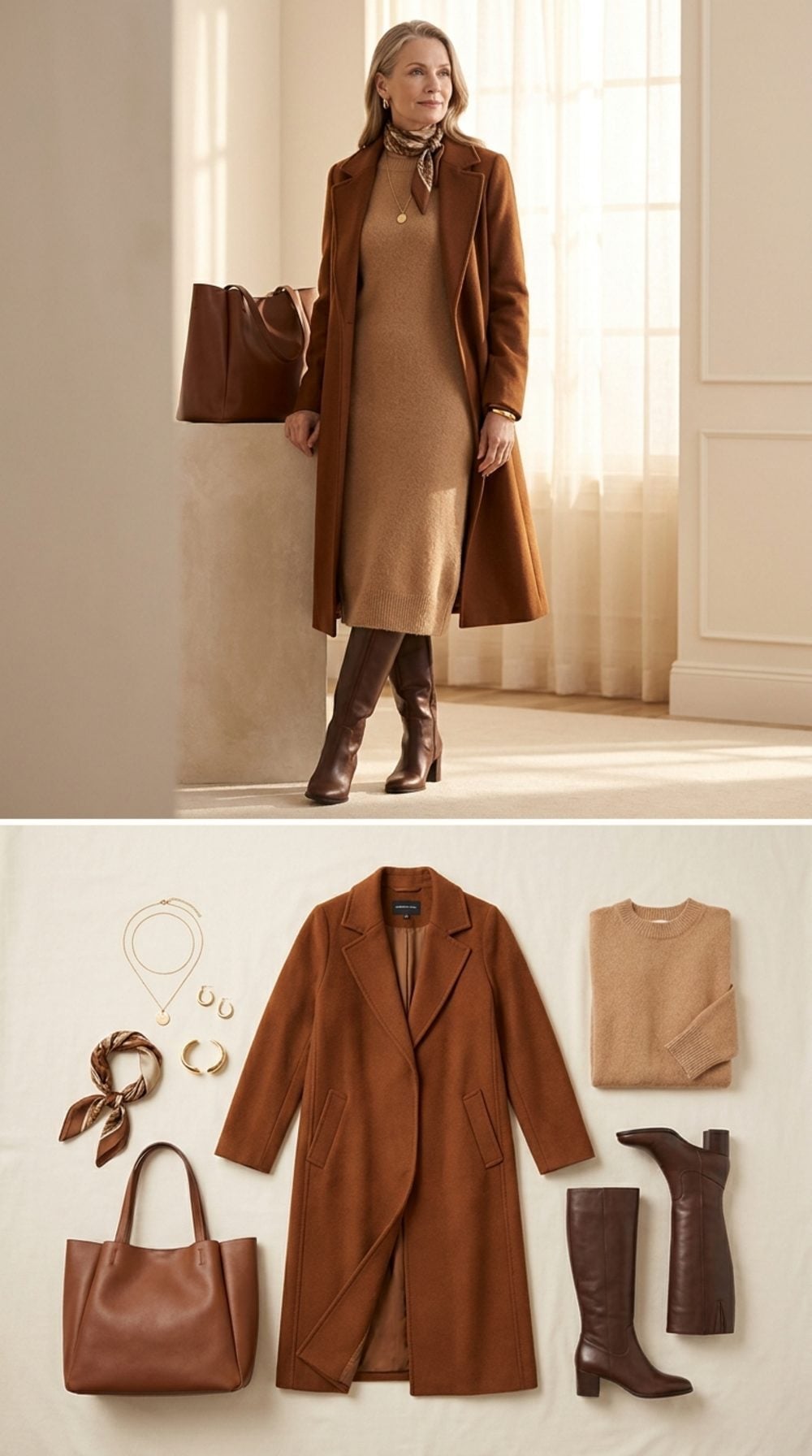 Camel Knit, a Rust Wool Coat, and Knee-High Boots That Already Picked the Season