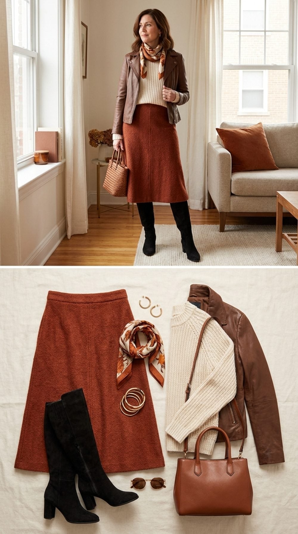 Cognac Leather, a Wool Midi, and Knee-High Boots That Already Settled the Palette