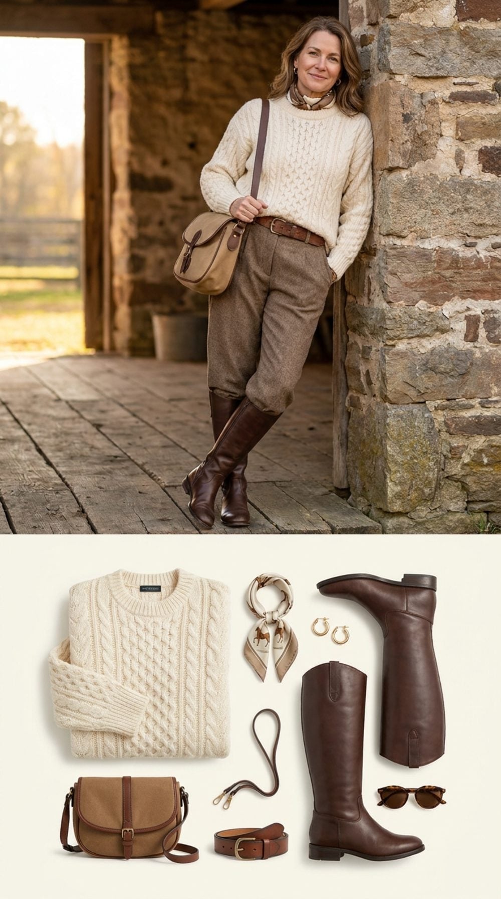 Cream Cable Knit, Tweed Trousers, and Riding Boots That Already Chose Their Season