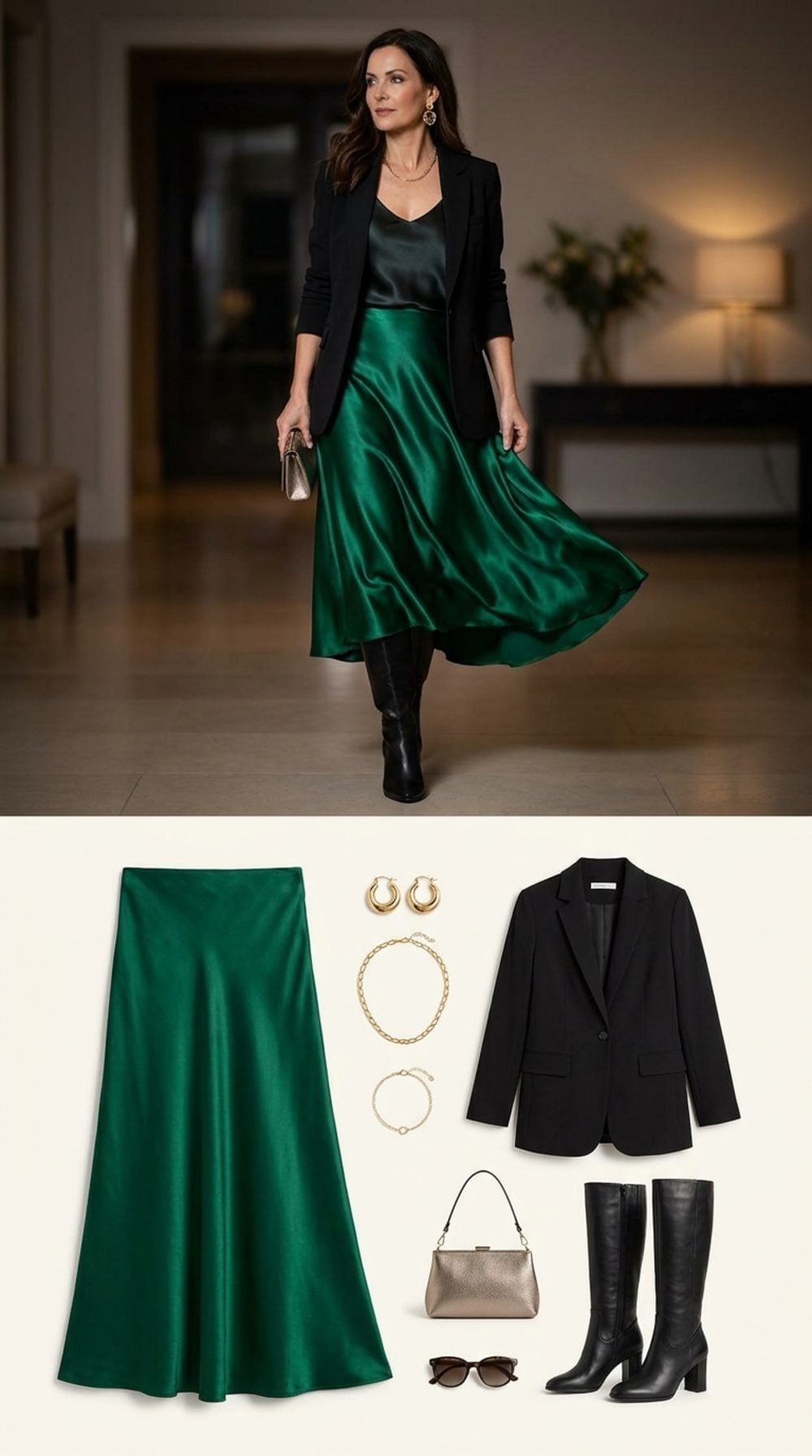 Emerald Satin, Black Blazer, and the Fall Outfit That Already Knows the Room