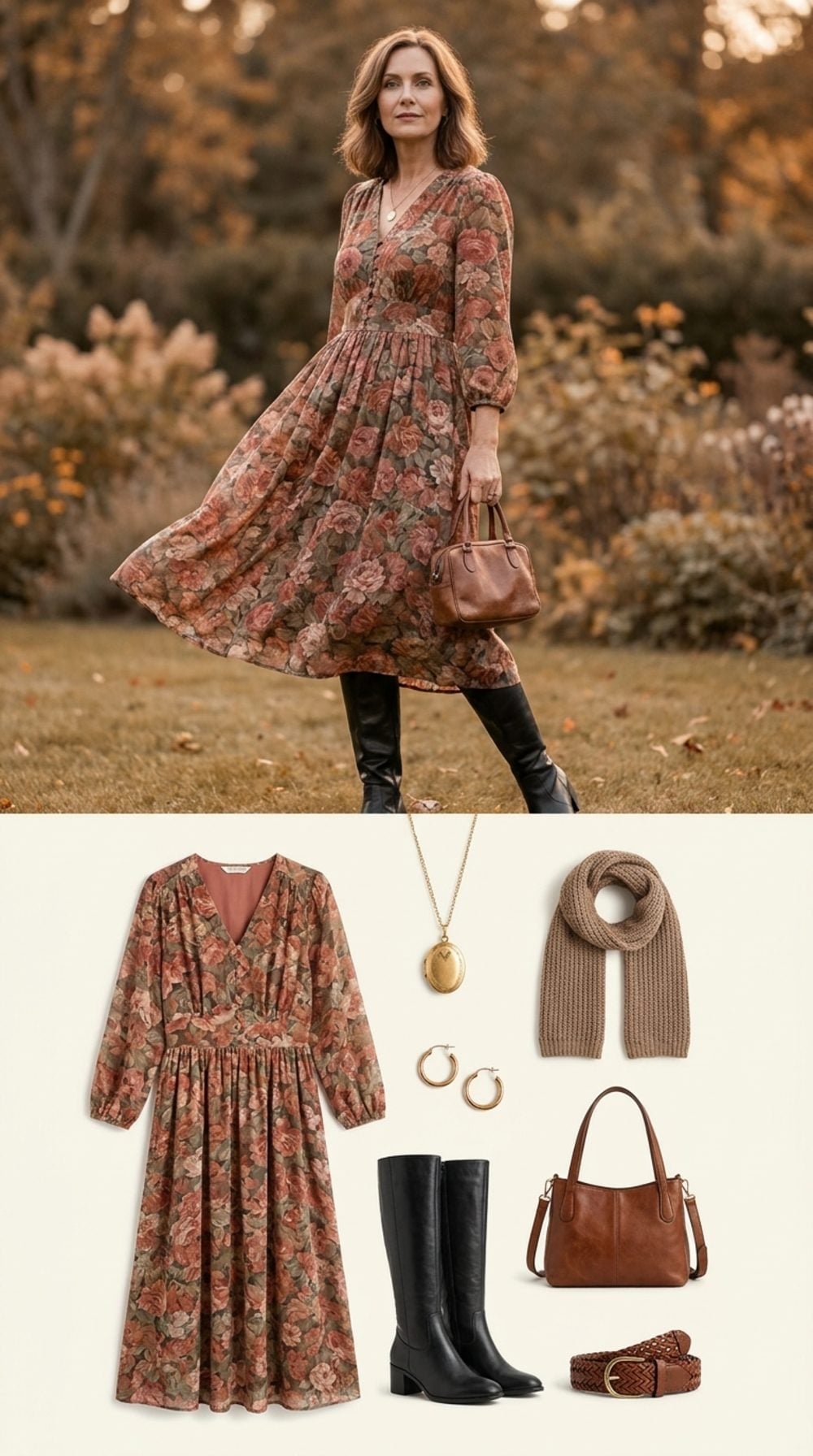 Floral Midi, Black Knee-High Boots, and the Fall Outfit That Already Settled Into Itself