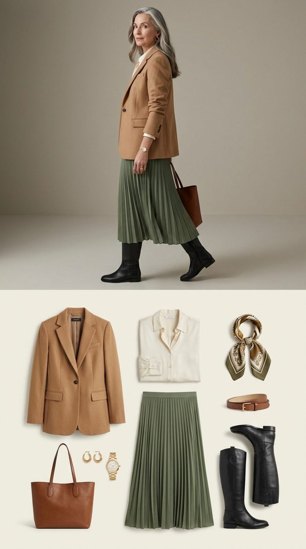 Olive Pleats, Knee-High Boots, and a Blazer That Already Settled the Season