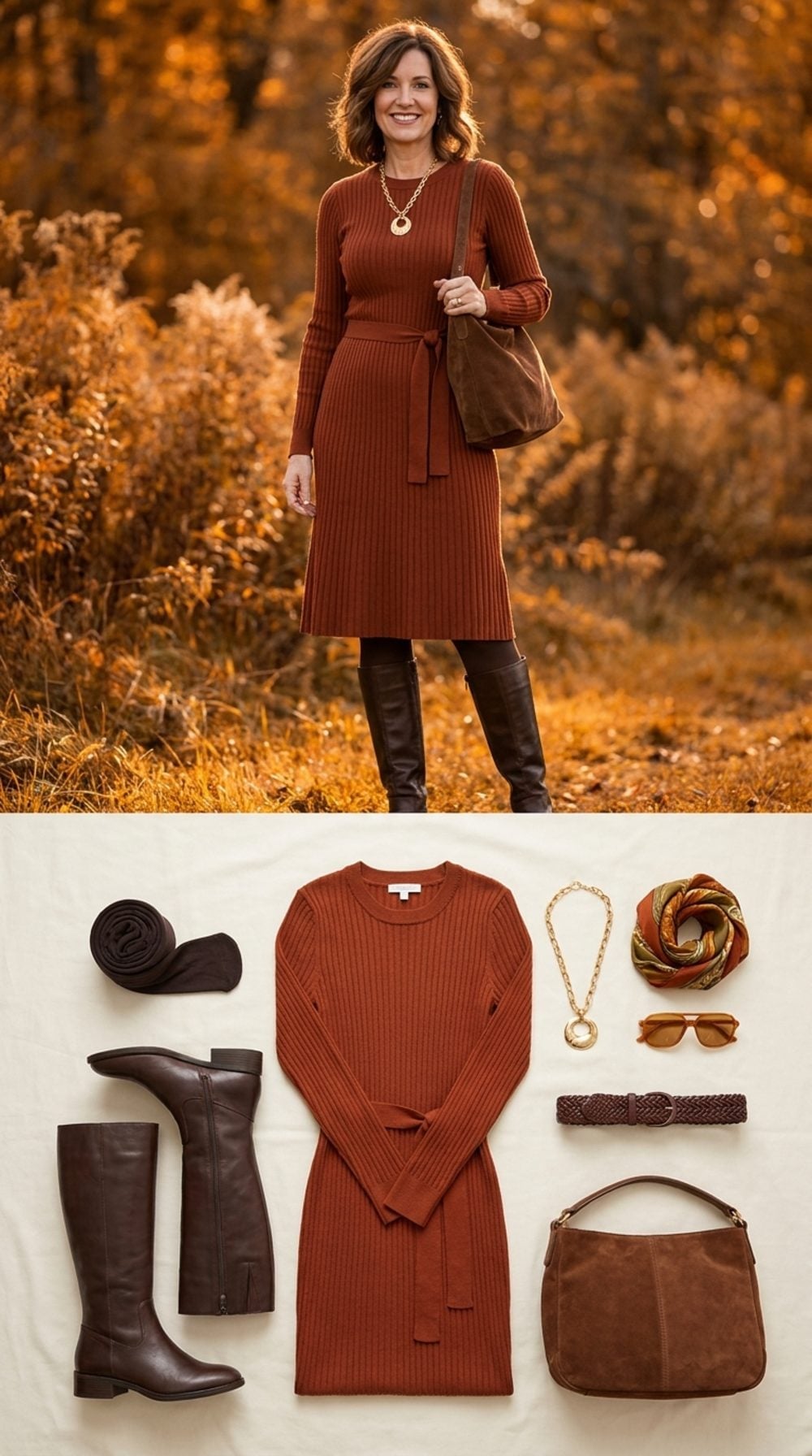 Rust Ribbed Knit, Knee-High Riding Boots, and the Fall Palette That Already Did the Work