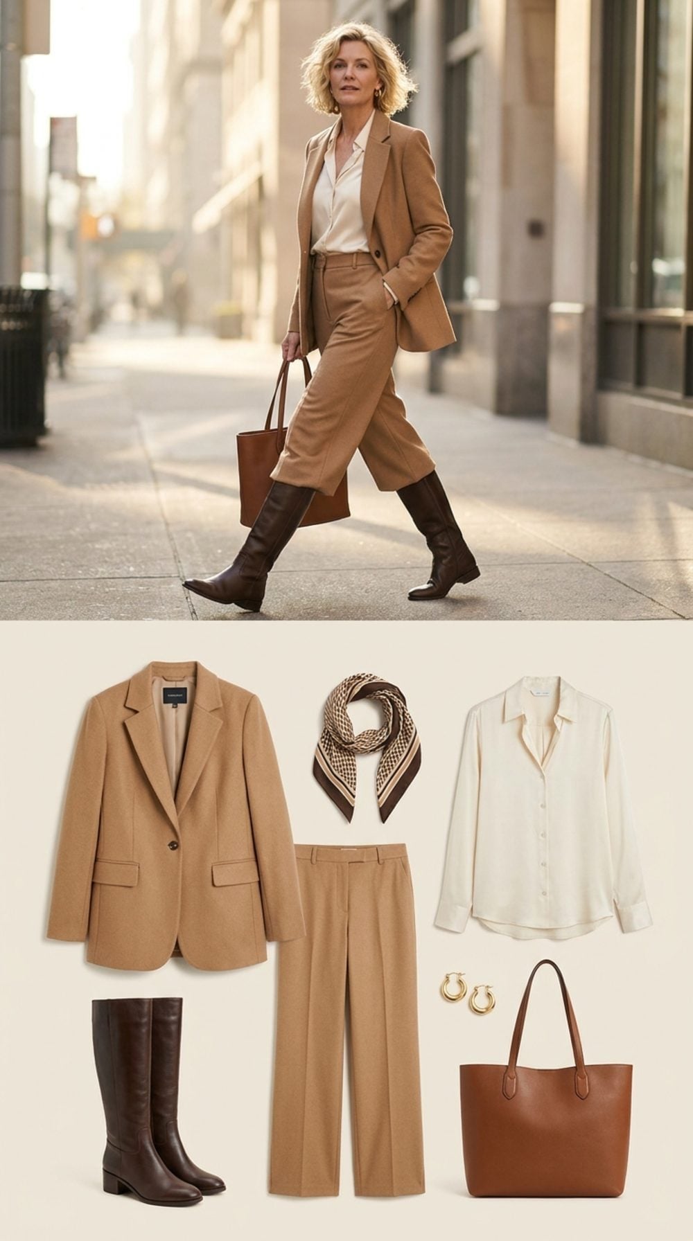 Tonal Dressing Done Right: Camel Suit, Dark Boots, and Zero Apologies