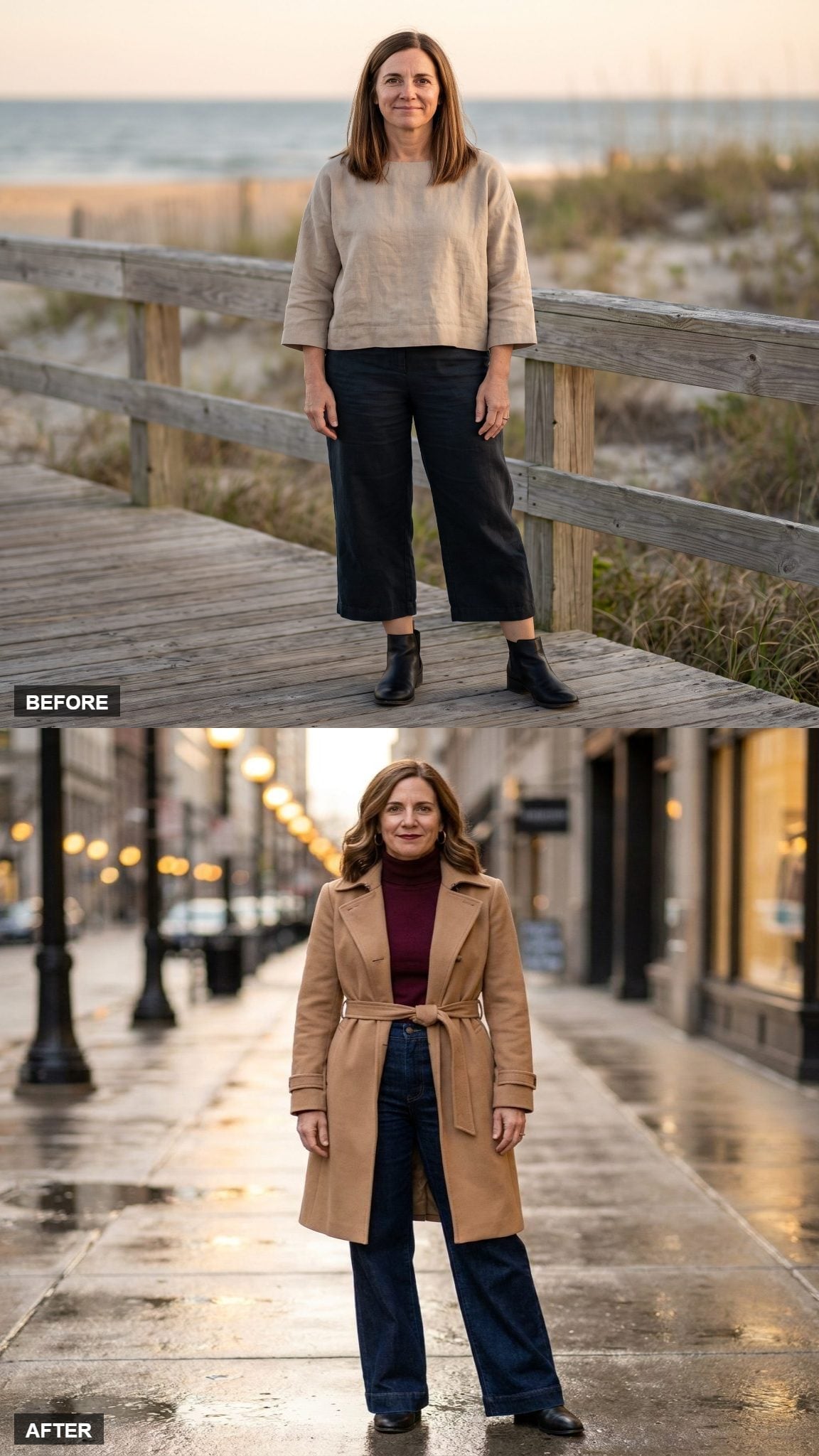 Belted Camel Coat, Wide Denim, and What the City Block Actually Confirms