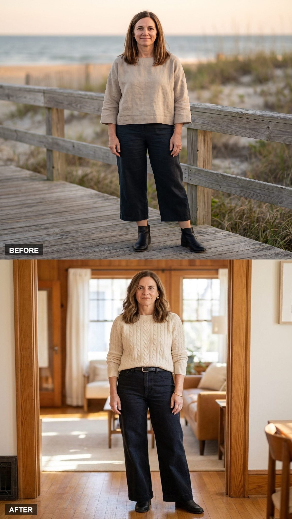 Cable Knit, Wide-Leg Denim, and the Hemline Doing More Work Than It Looks