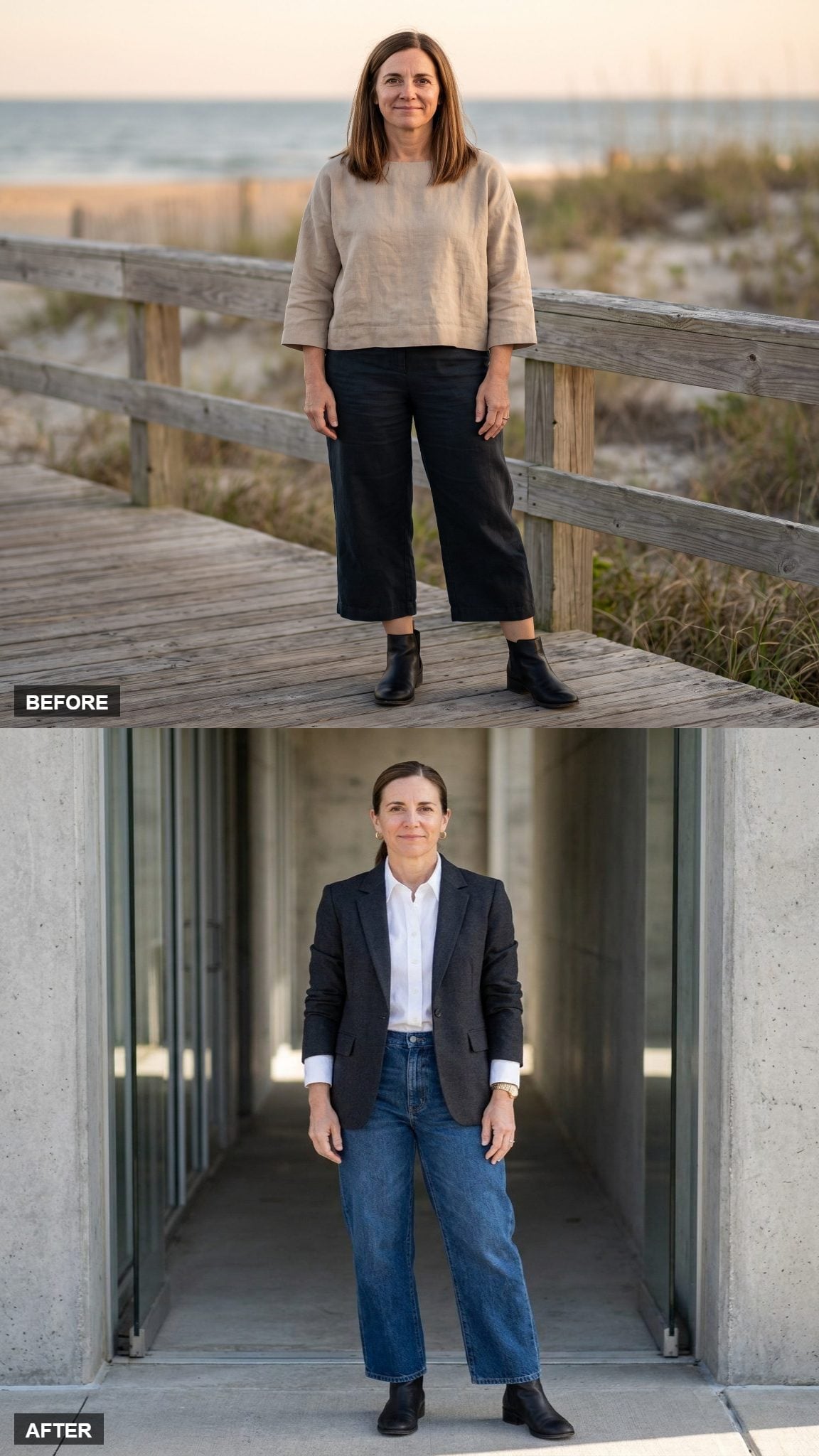 Dark Blazer, White Shirt, Wide Denim, and the Proportion Trick Doing the Actual Work