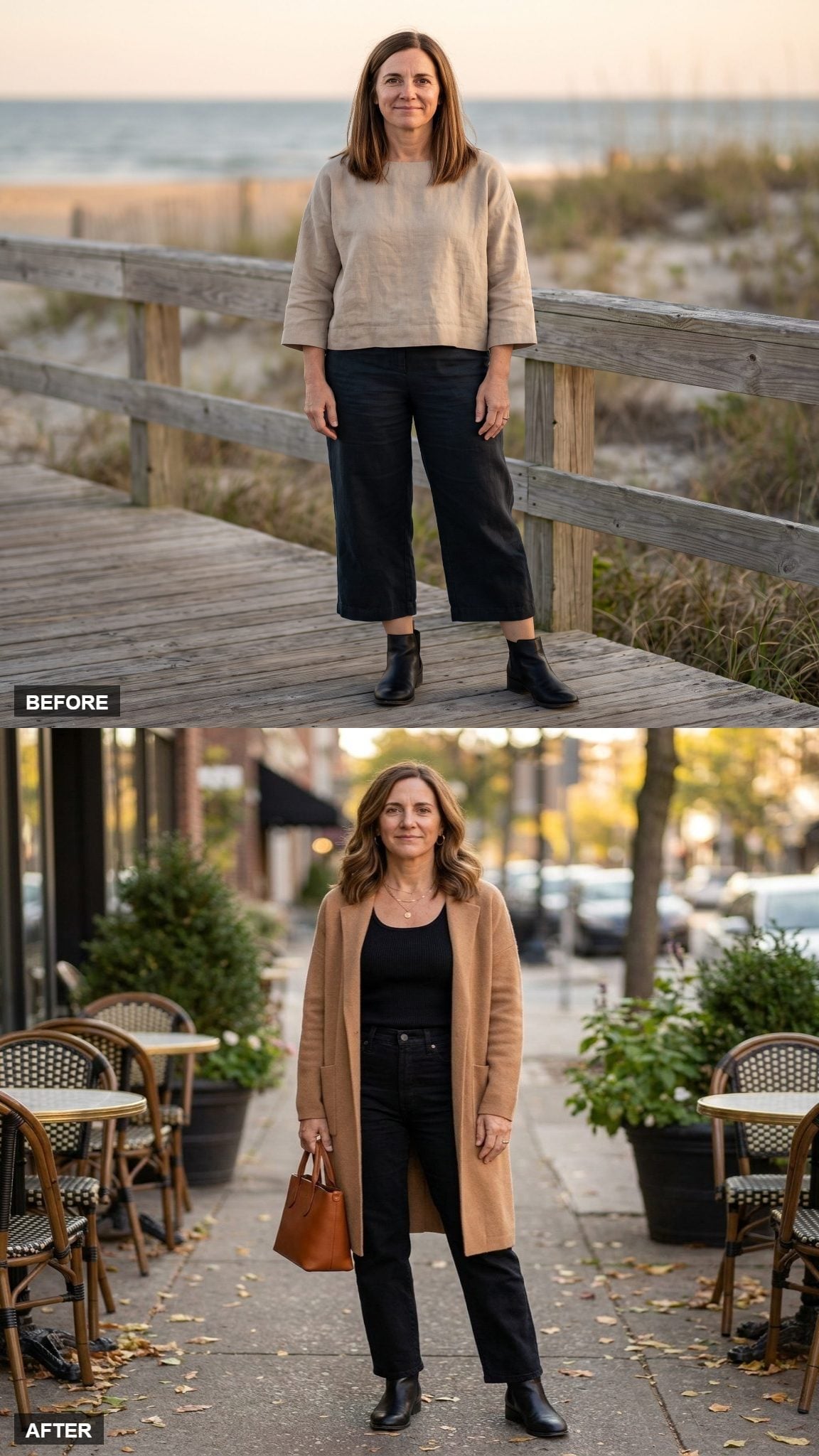 Long Camel Cardigan, Black Skinny Jeans, and Why the Leg Line Keeps Going