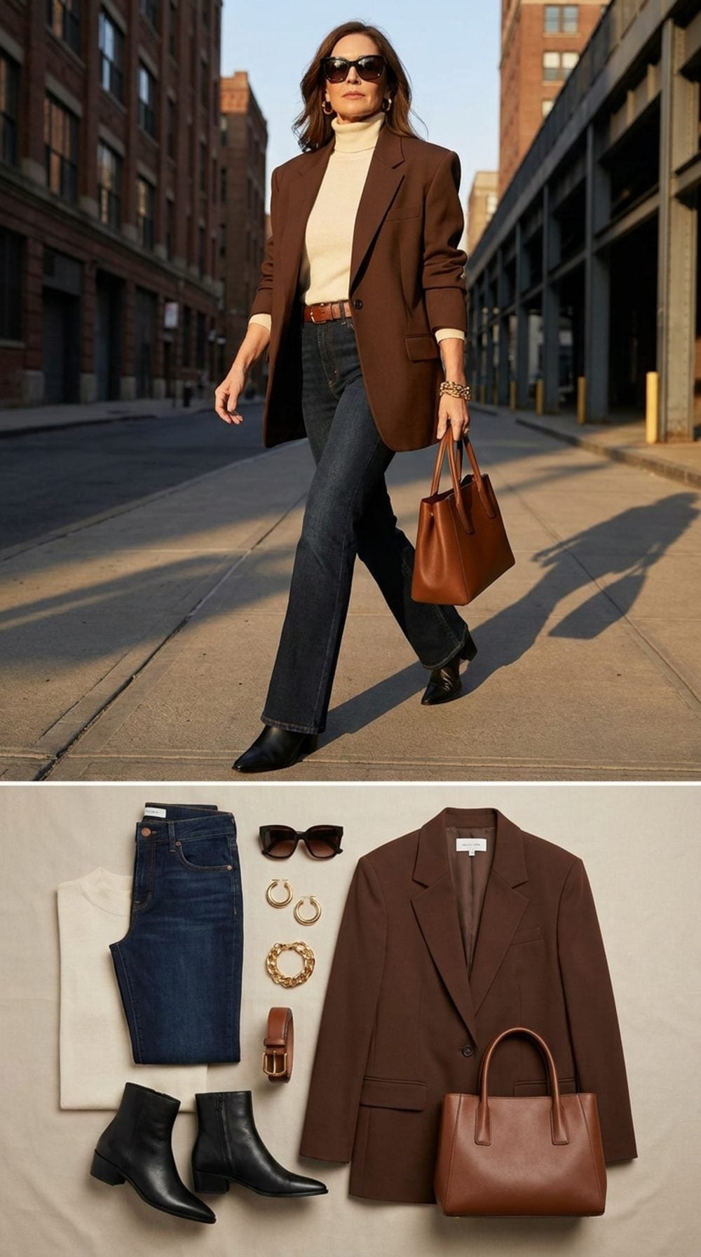 Brown Blazer Over Bootcut Jeans Is the Fall Formula She'll Reach for on Repeat