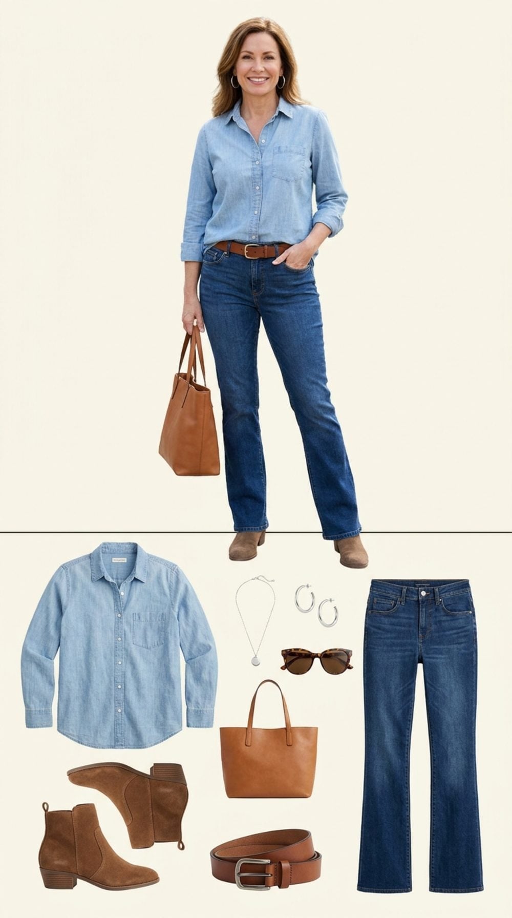 Chambray Shirt and Dark Bootcut Jeans Prove Denim-on-Denim Has a Right Way