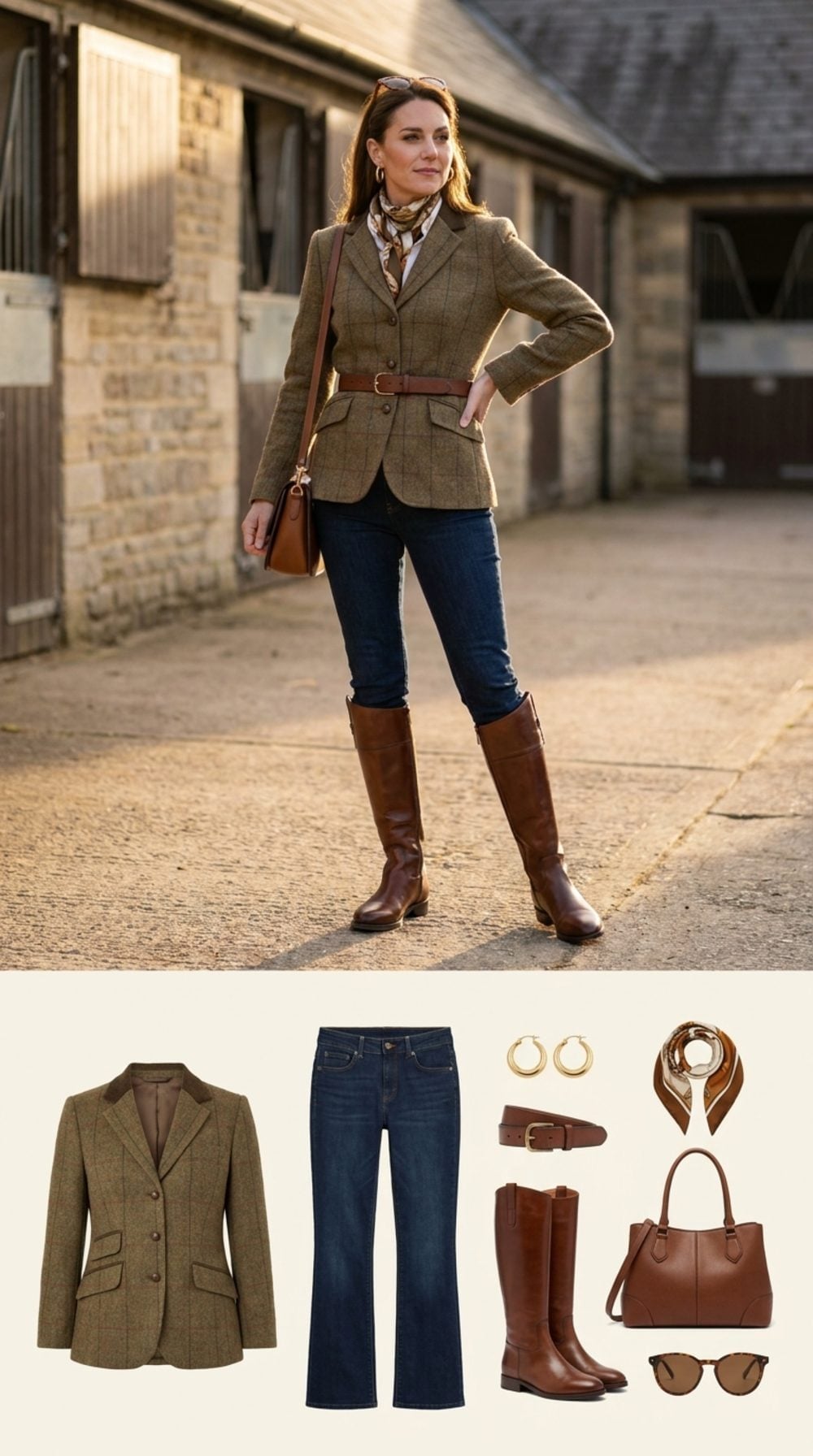 Tweed Blazer and Riding Boots Give Bootcut Jeans a Country-House Authority