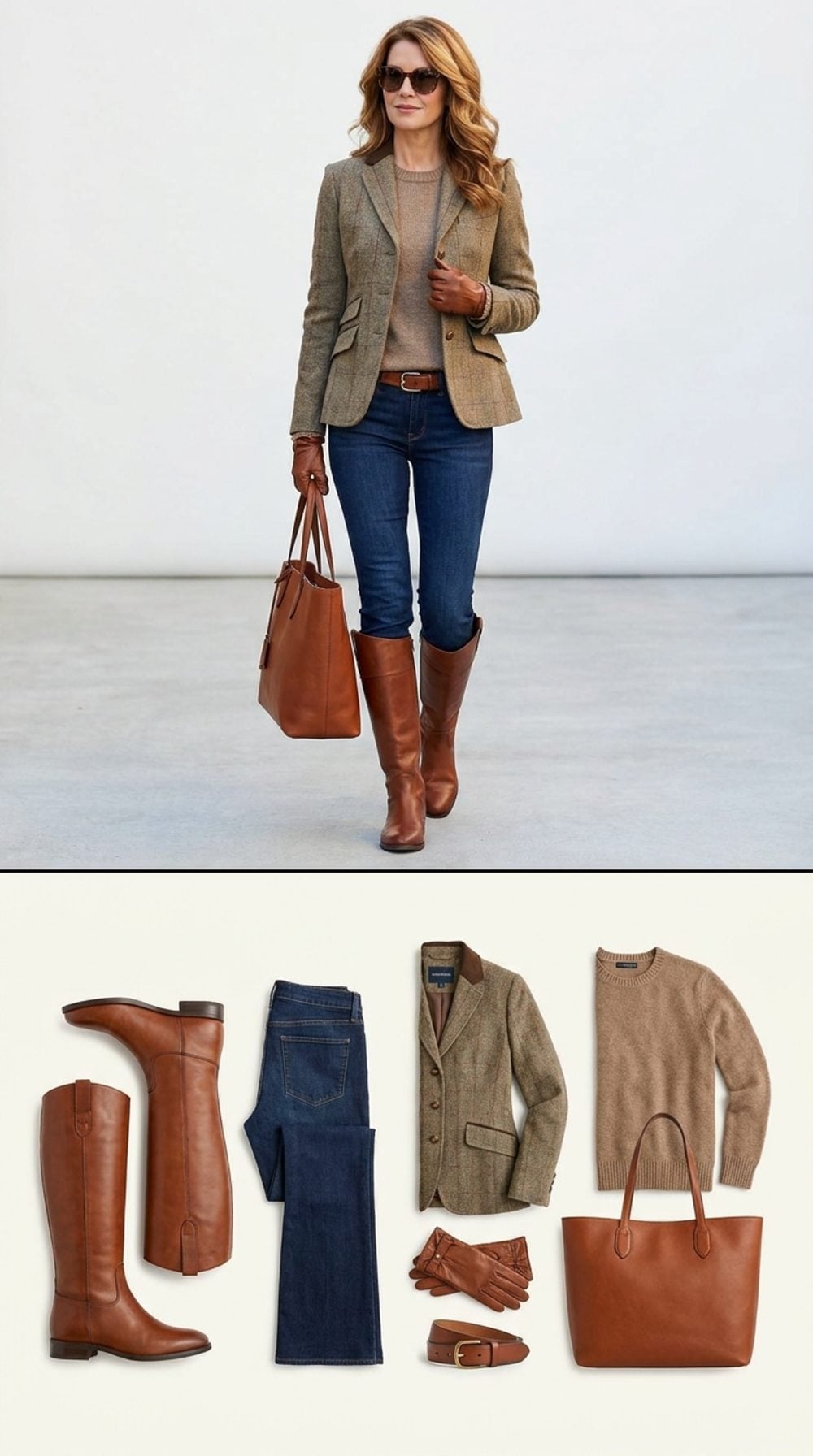 Tweed Blazer and Riding Boots Make Bootcut Jeans Look Intentionally Polished