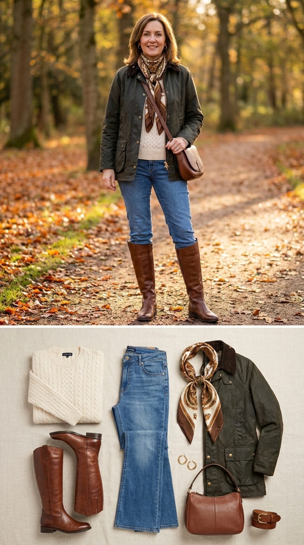 Waxed Jacket and Cable Knit Over Bootcut Jeans Nail the Country-Chic Formula