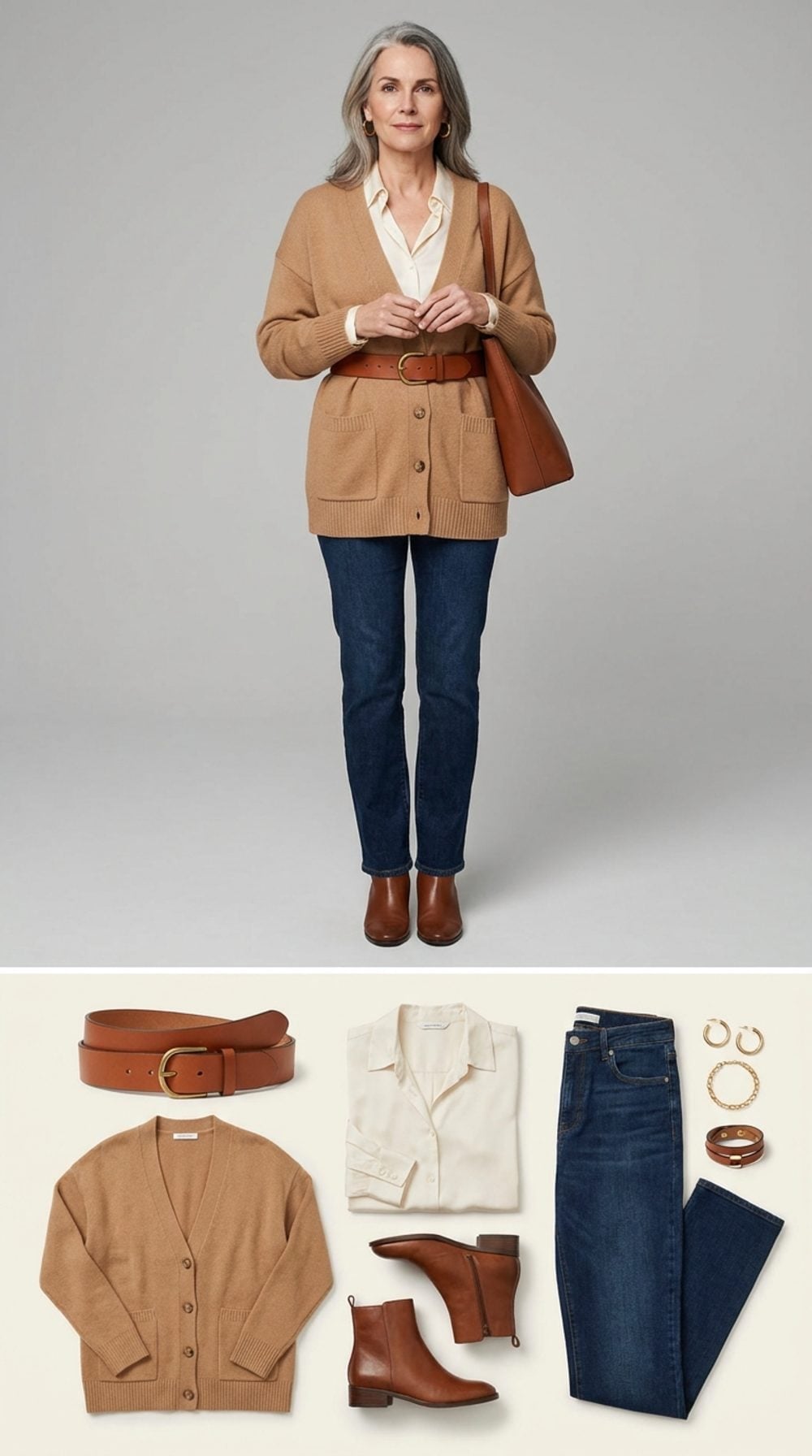 Belting a Camel Cardigan Is the Move More Women Over 50 Should Try