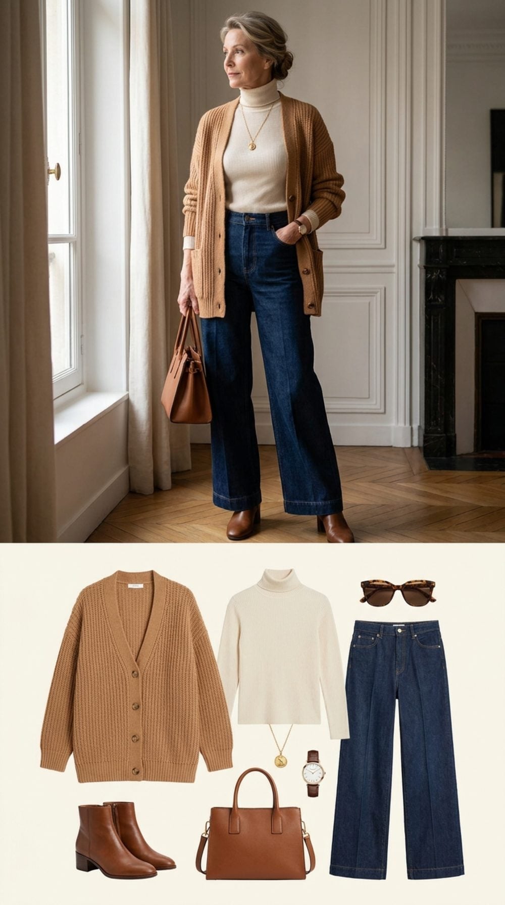 Camel Cardigan + Wide-Leg Denim Is the Fall Formula Worth Repeating