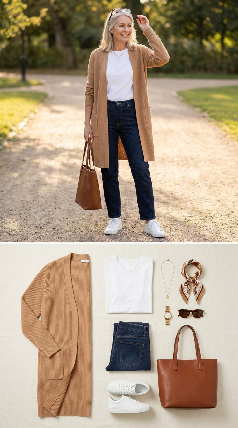 Straight-Leg Jeans and a Long Camel Cardigan Nail the Effortless Fall Ratio