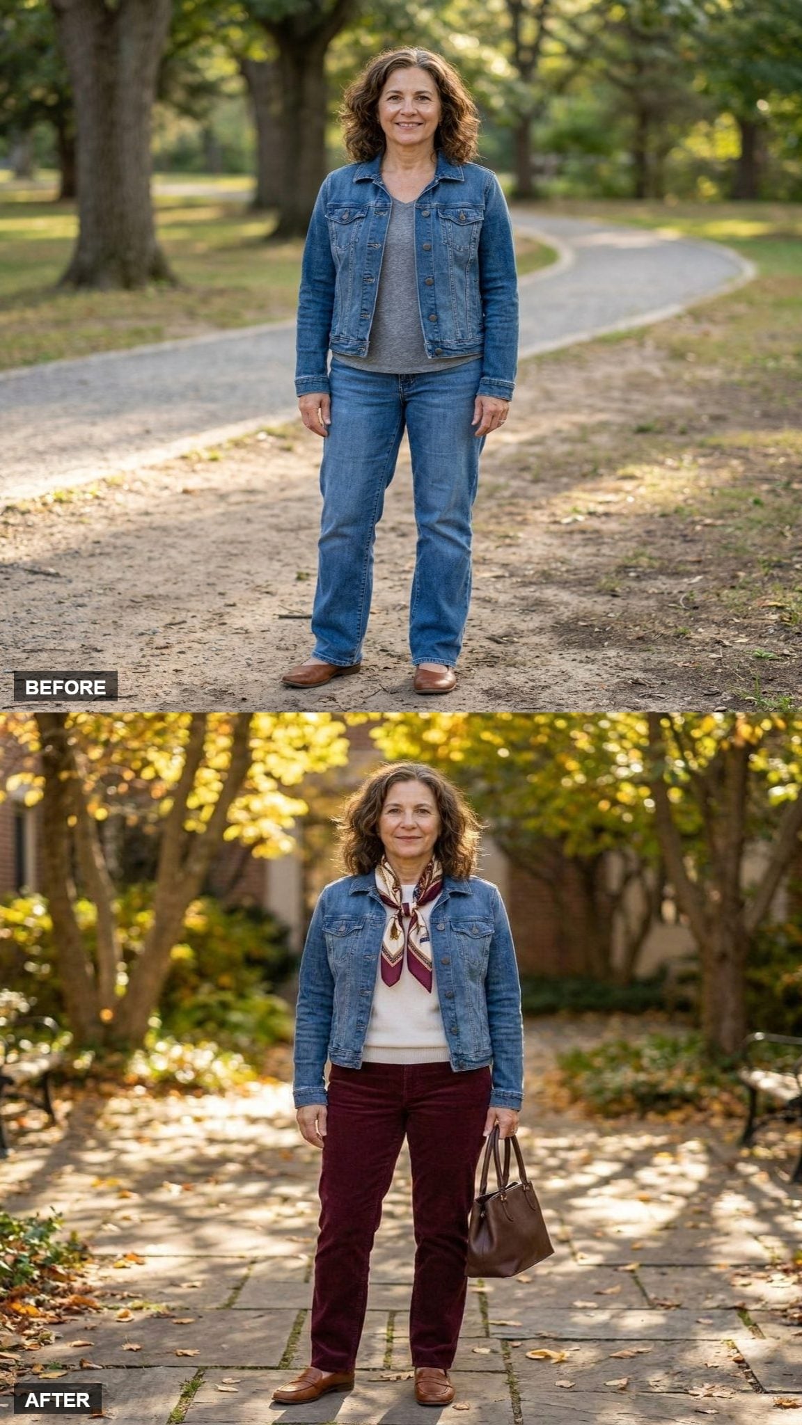 Burgundy Cords and a Silk Scarf Show the Denim Jacket's Smartest Fall Upgrade
