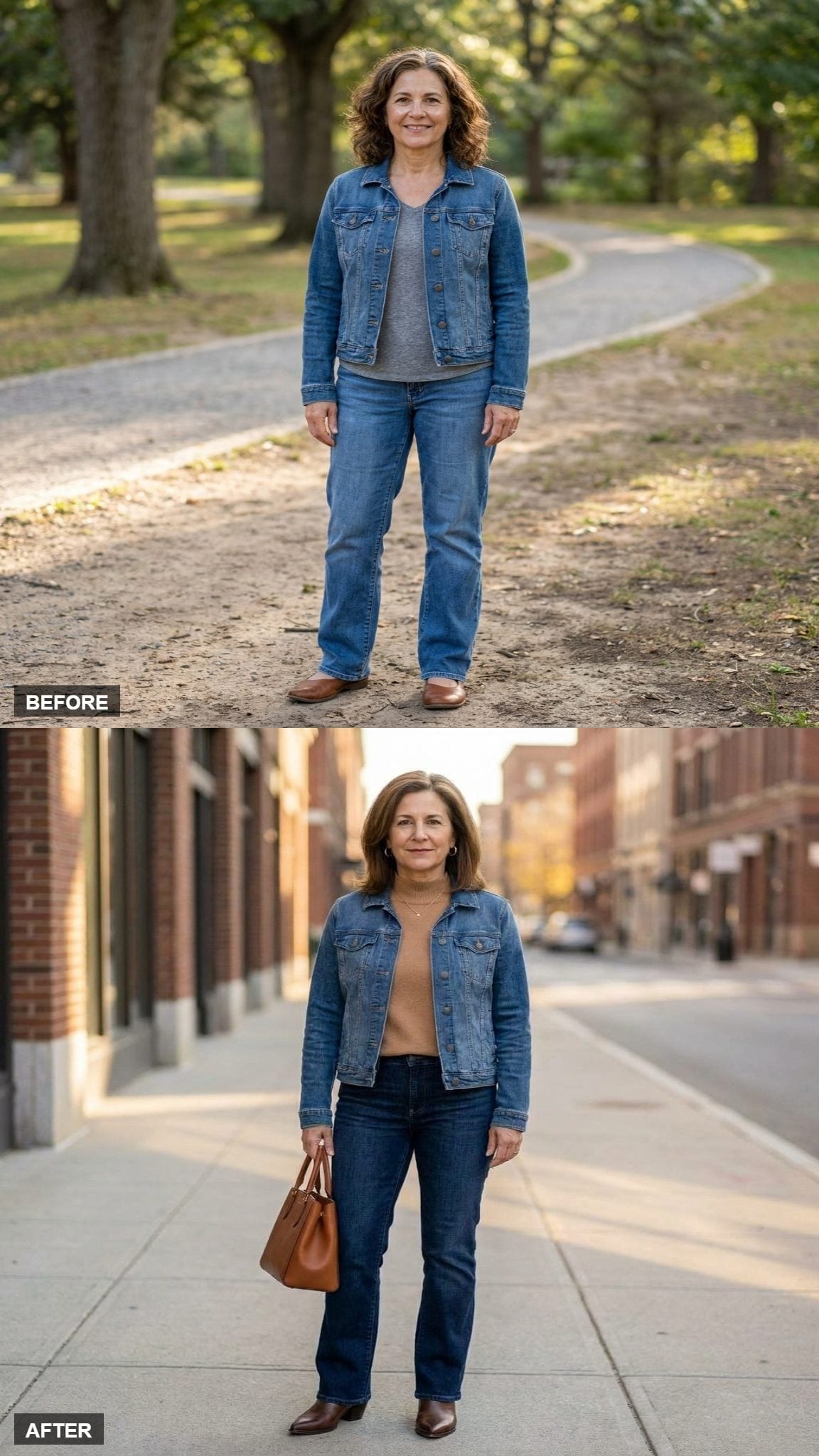 Dark Jeans and a Camel Turtleneck Show the Denim Jacket's Most Grown-Up Street Look