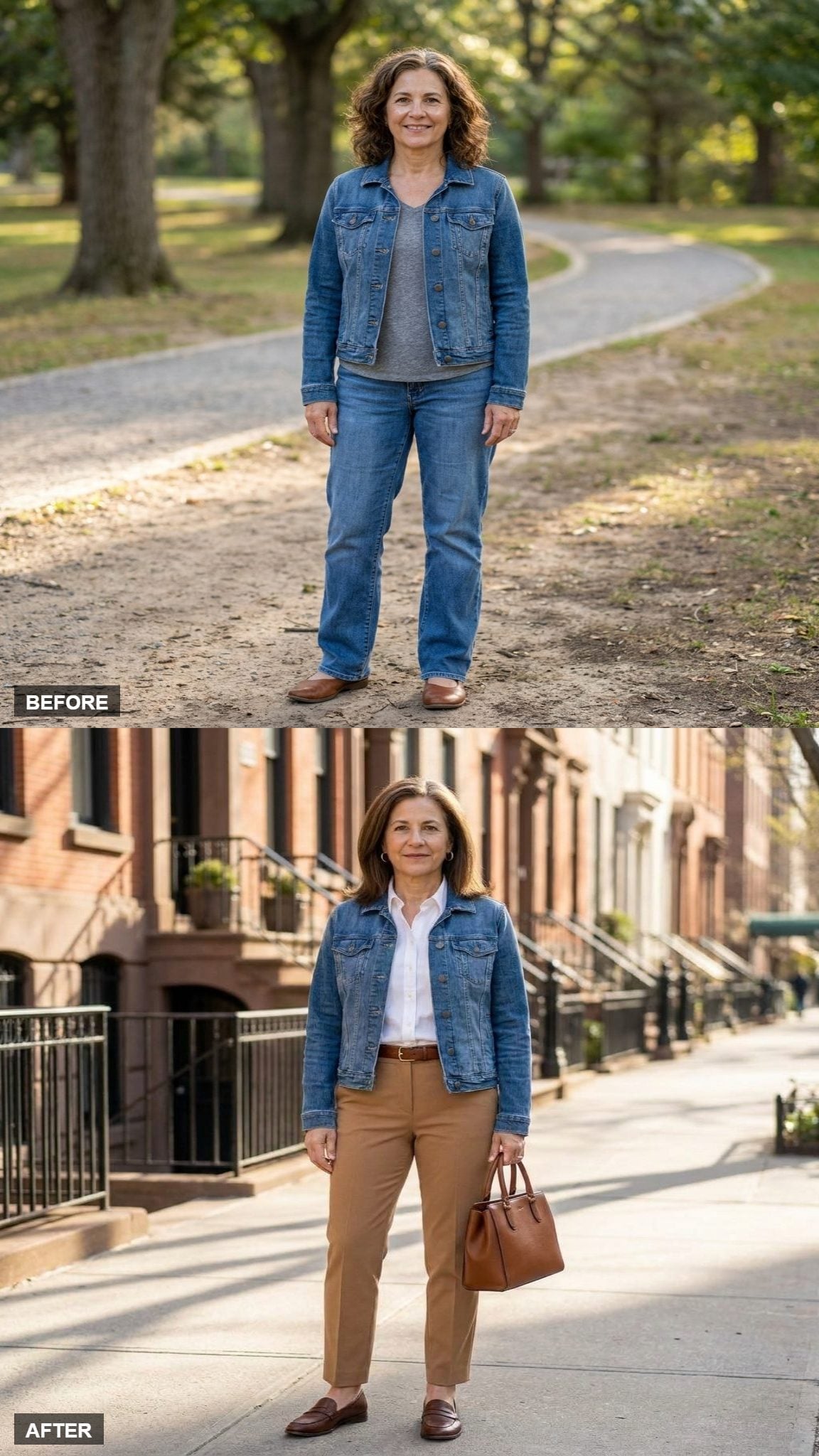 Khaki Trousers and a White Shirt Show How a Denim Jacket Grows Up
