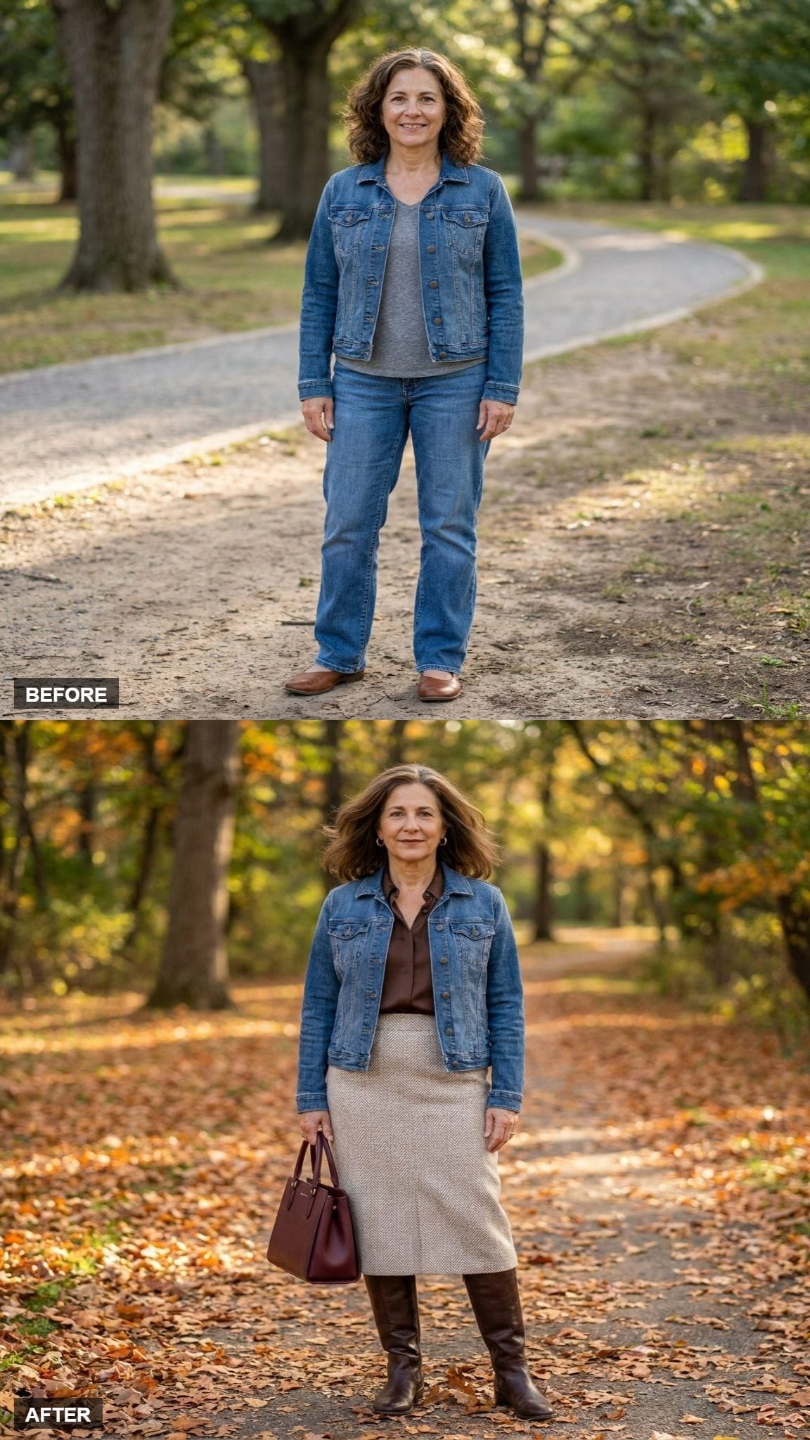Wool Midi Skirt and Tall Boots Give the Denim Jacket Its Most Autumn-Earned Moment