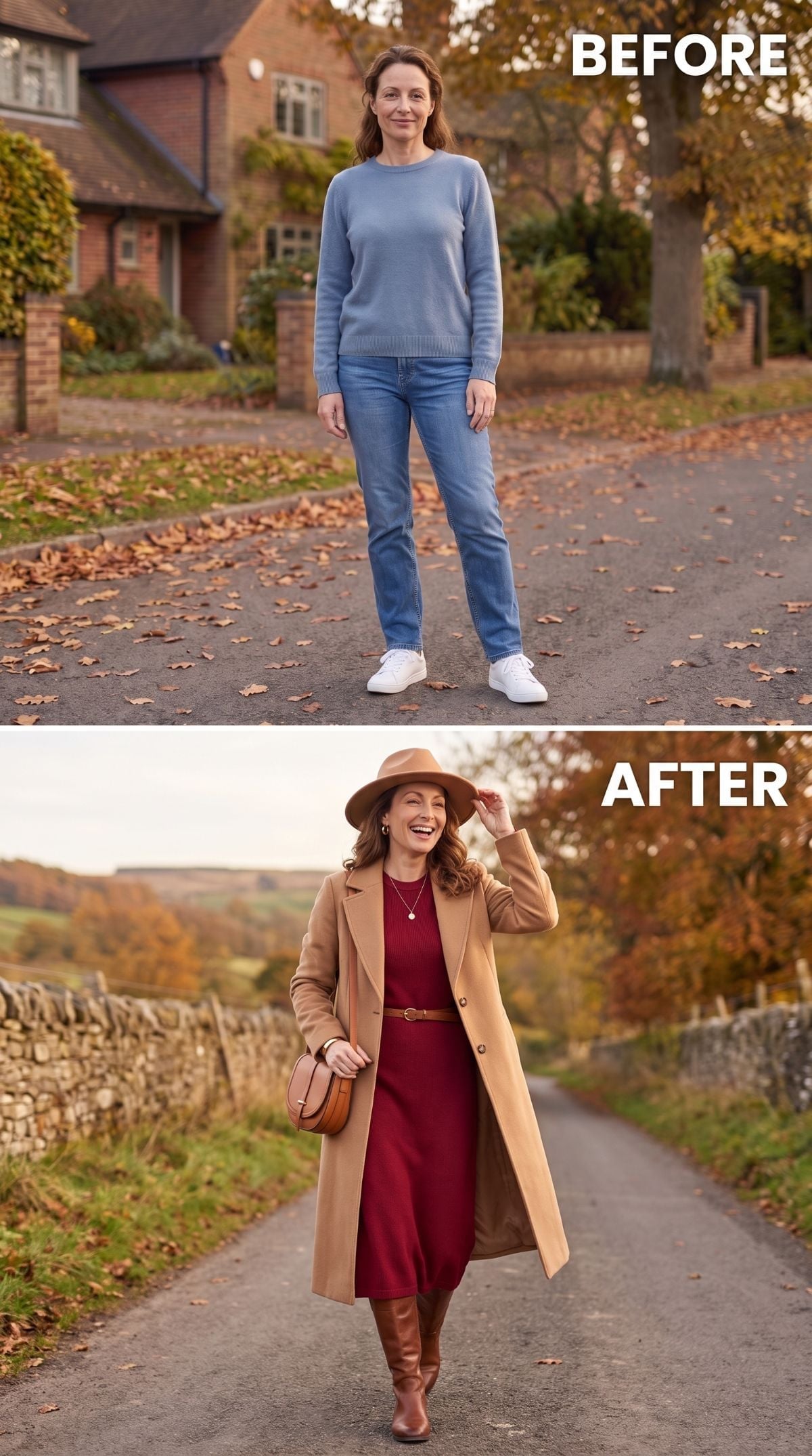 Cranberry Knit Dress, a Camel Coat, and Boots That Earn Every Inch of the Outfit
