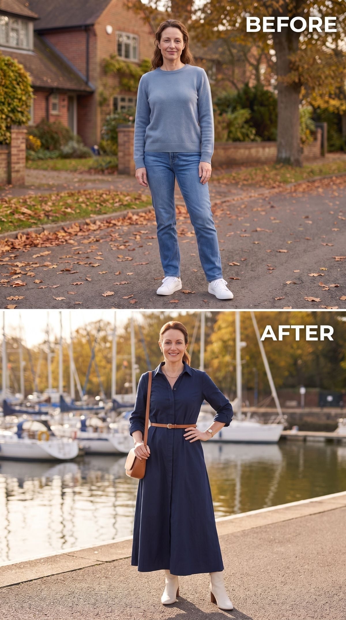 Navy Shirtdress, a Slim Belt, and What Actually Changes After the Jeans Come Off