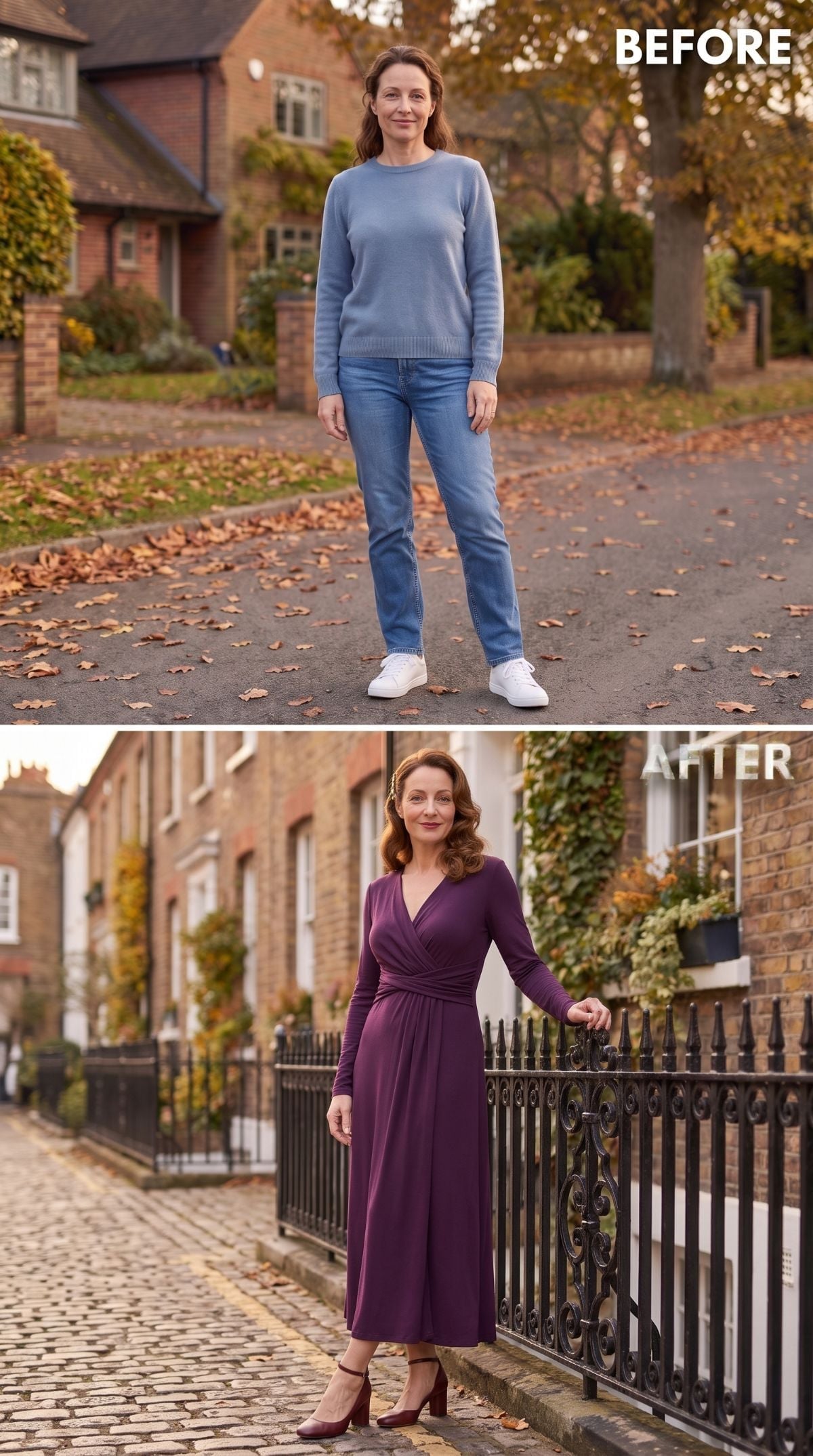 Purple Wrap Maxi, Block Heels, and the Before-and-After That Actually Shows Something