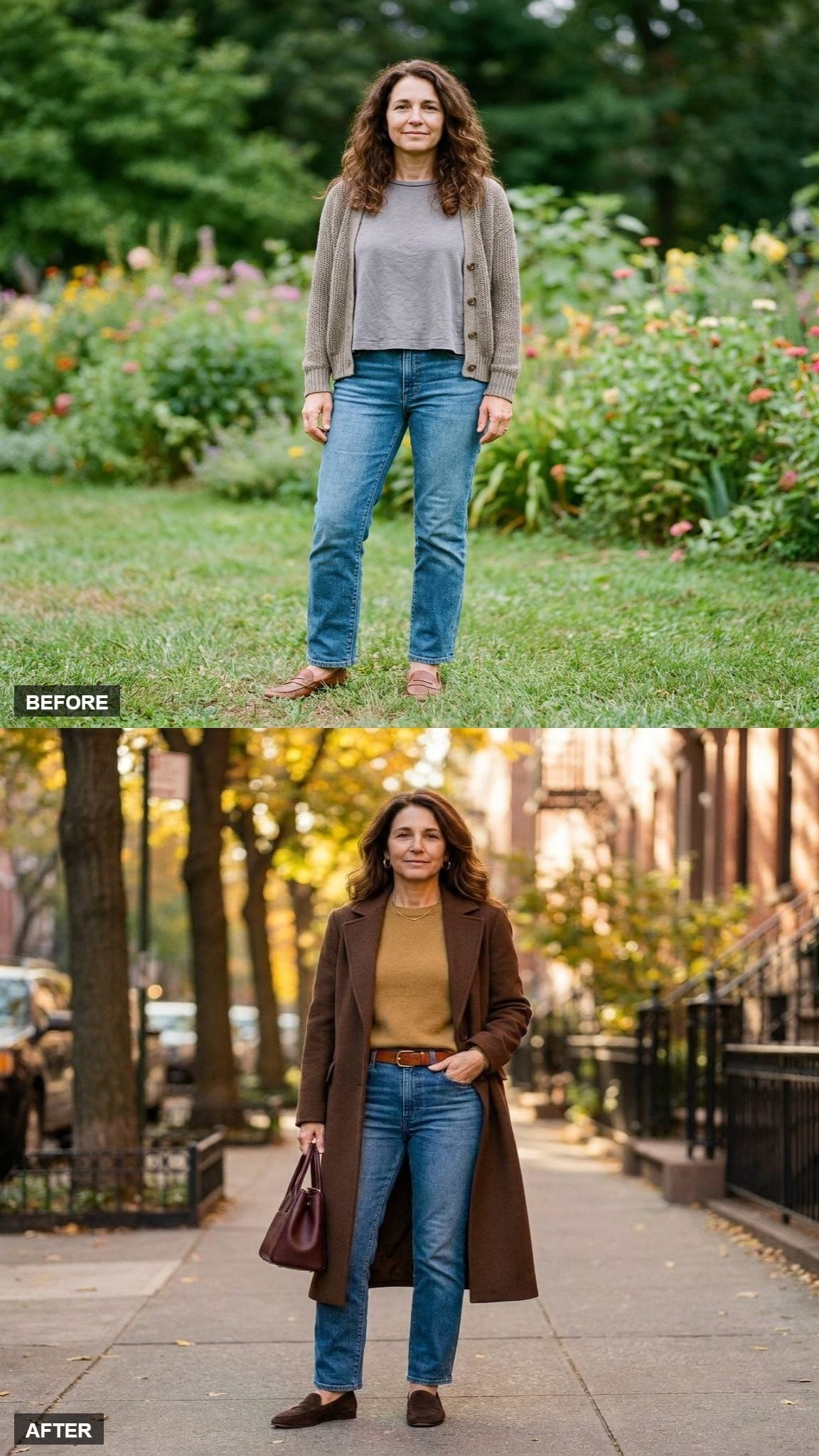 Brown Coat, Mustard Knit, and a Sidewalk That Finally Matches the Outfit