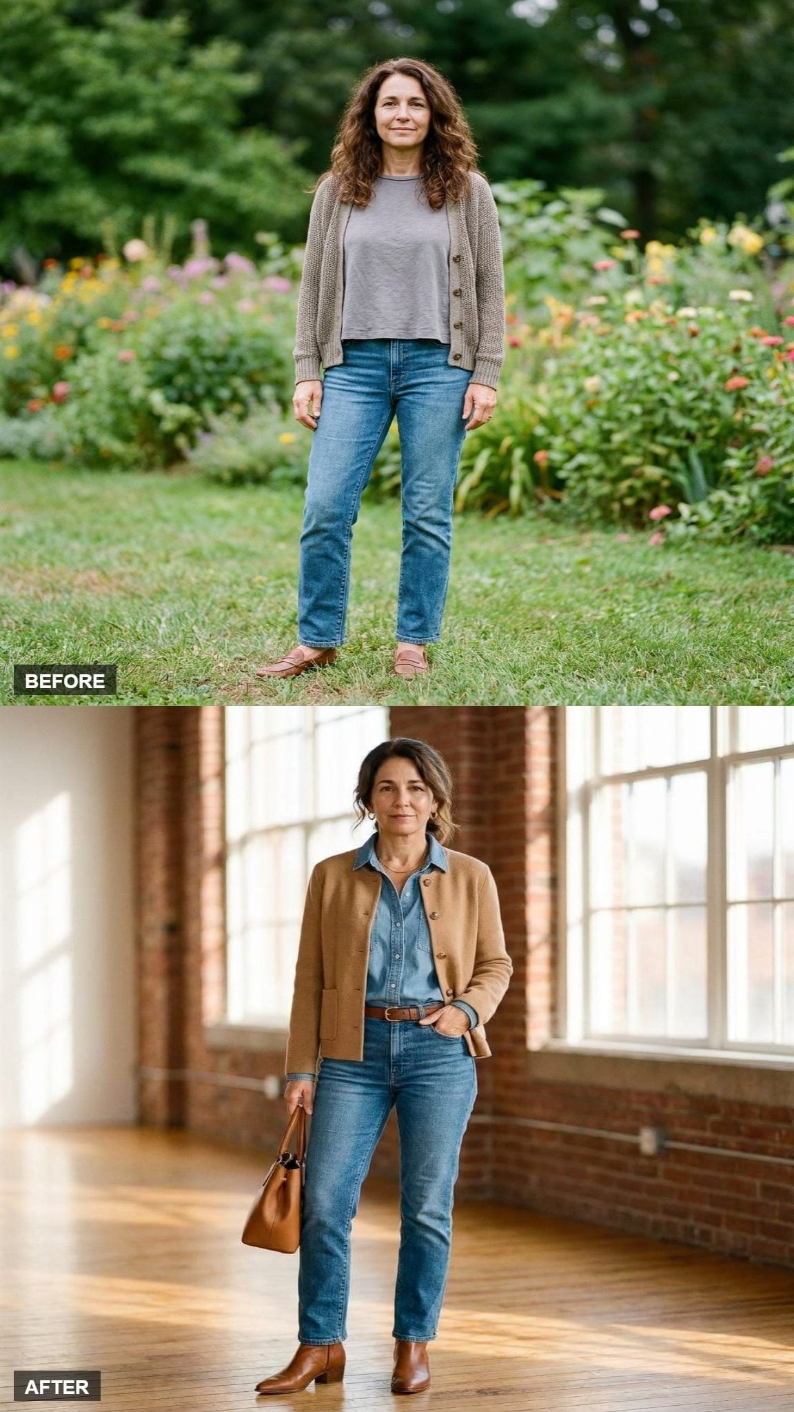 Denim on Denim Done Right, Anchored by a Camel Jacket That Means Business