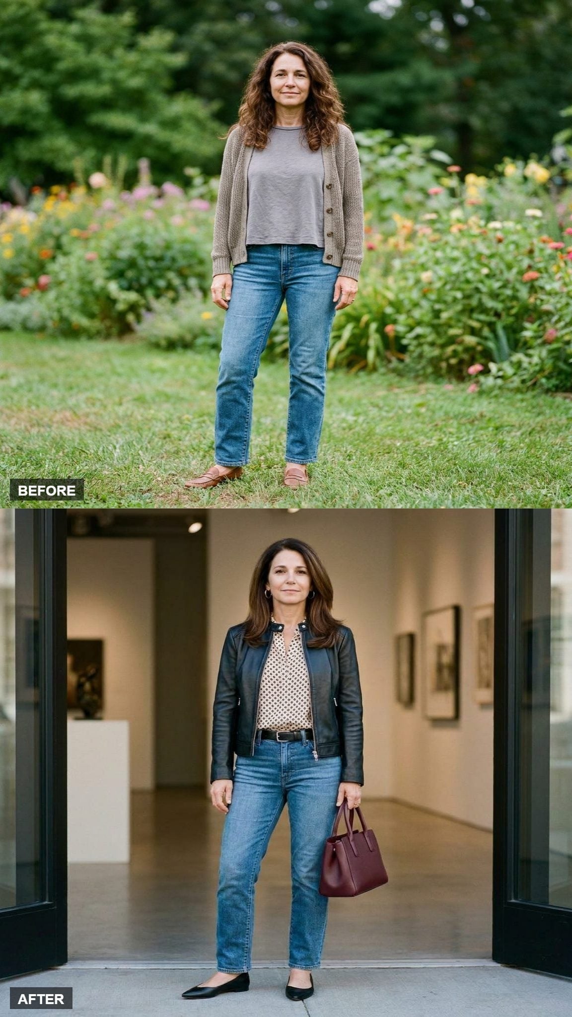 Leather Jacket, Polka Dots, and Straight-Leg Jeans Walk Into a Gallery