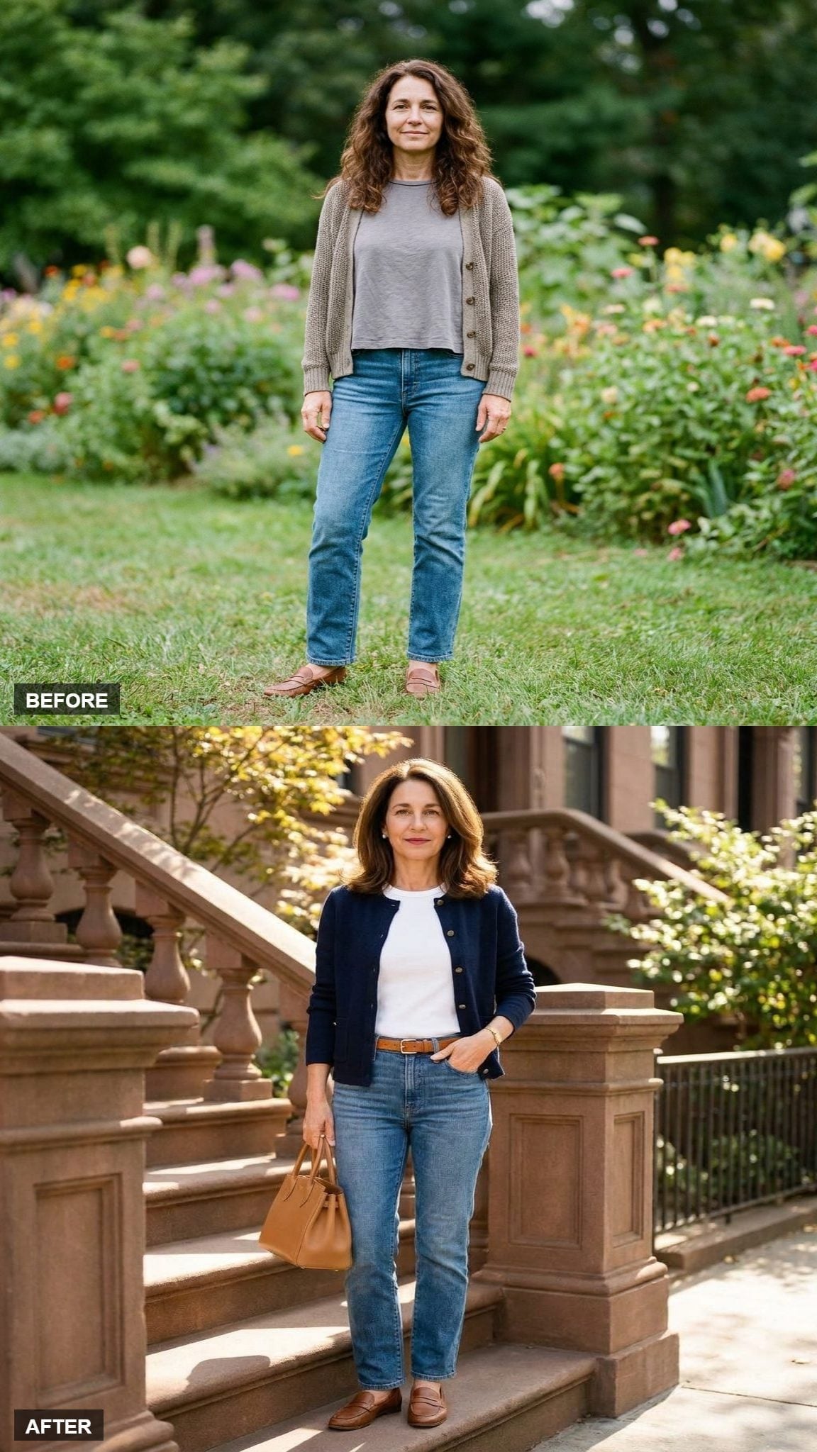 Navy Cardigan, a White Tee, and the Belt That Actually Does the Work