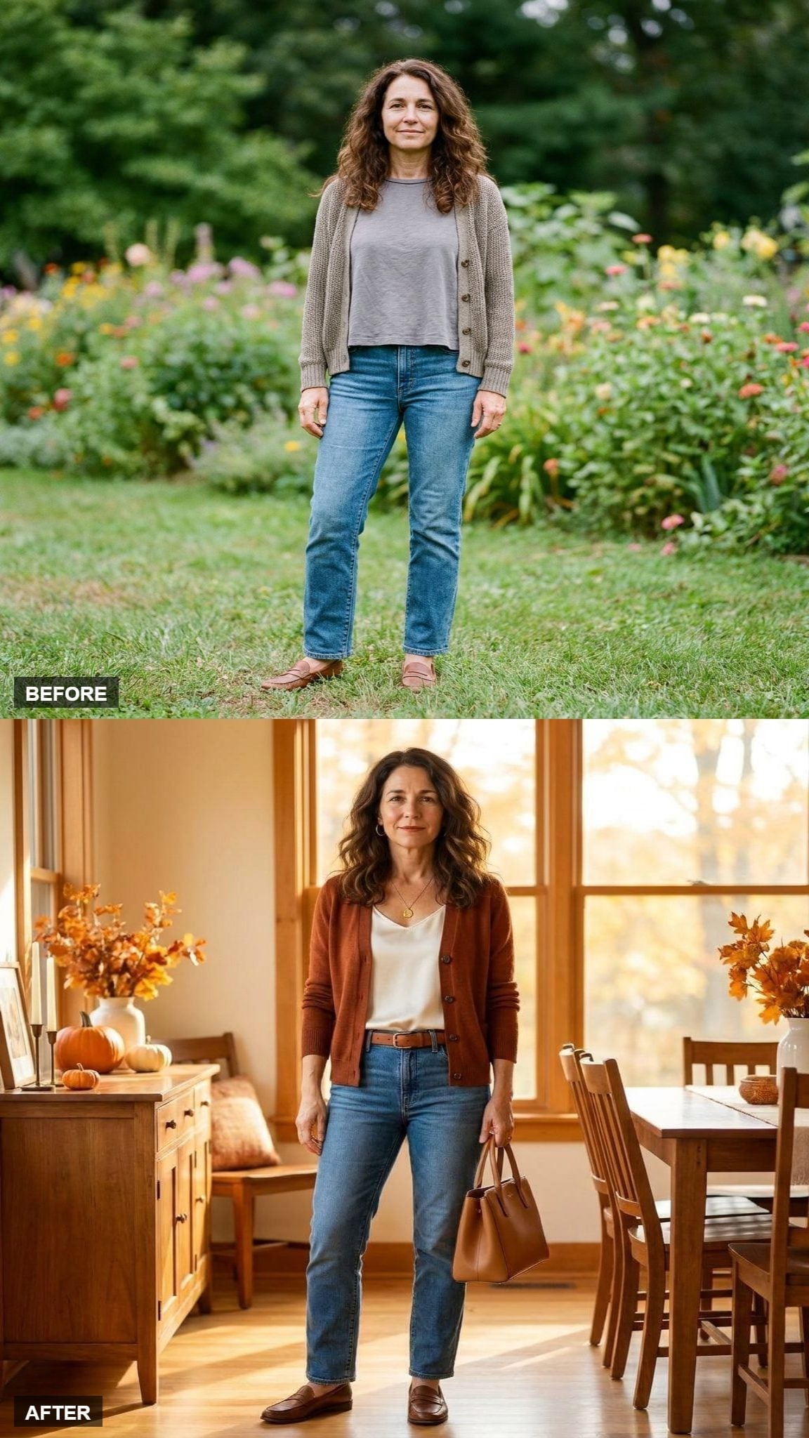 Rust Cardigan and a Gold Pendant Just Made Fall Layering Look Like Common Sense