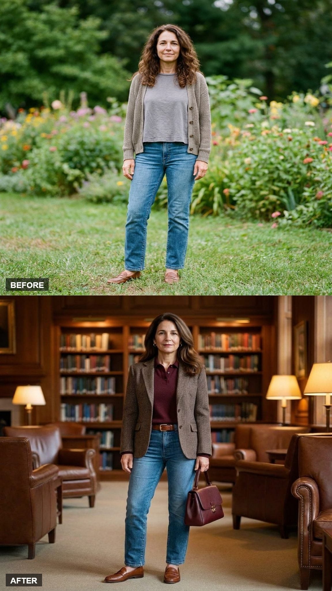 Tweed Blazer, a Polo, and the Library Setting That Earns Its Keep