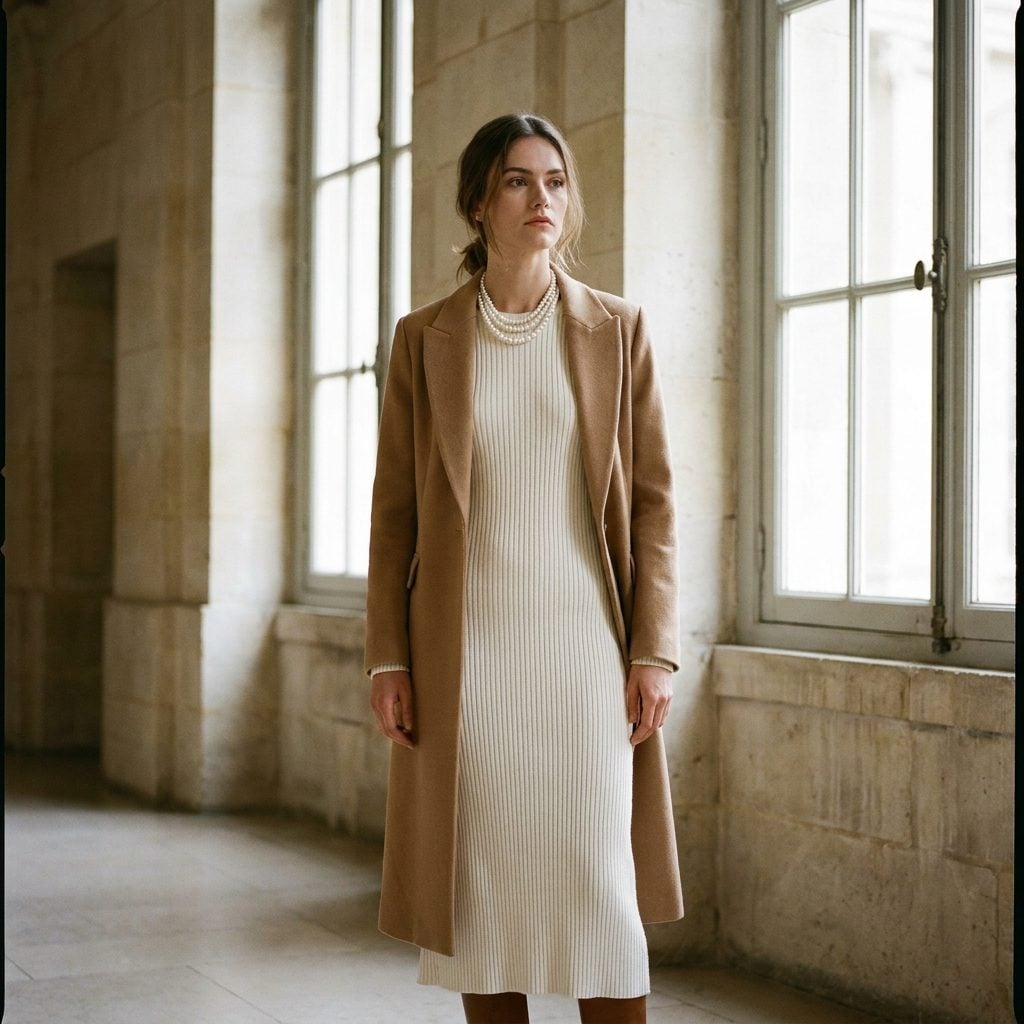 Wear It Over a Ribbed Midi Dress With Pearls