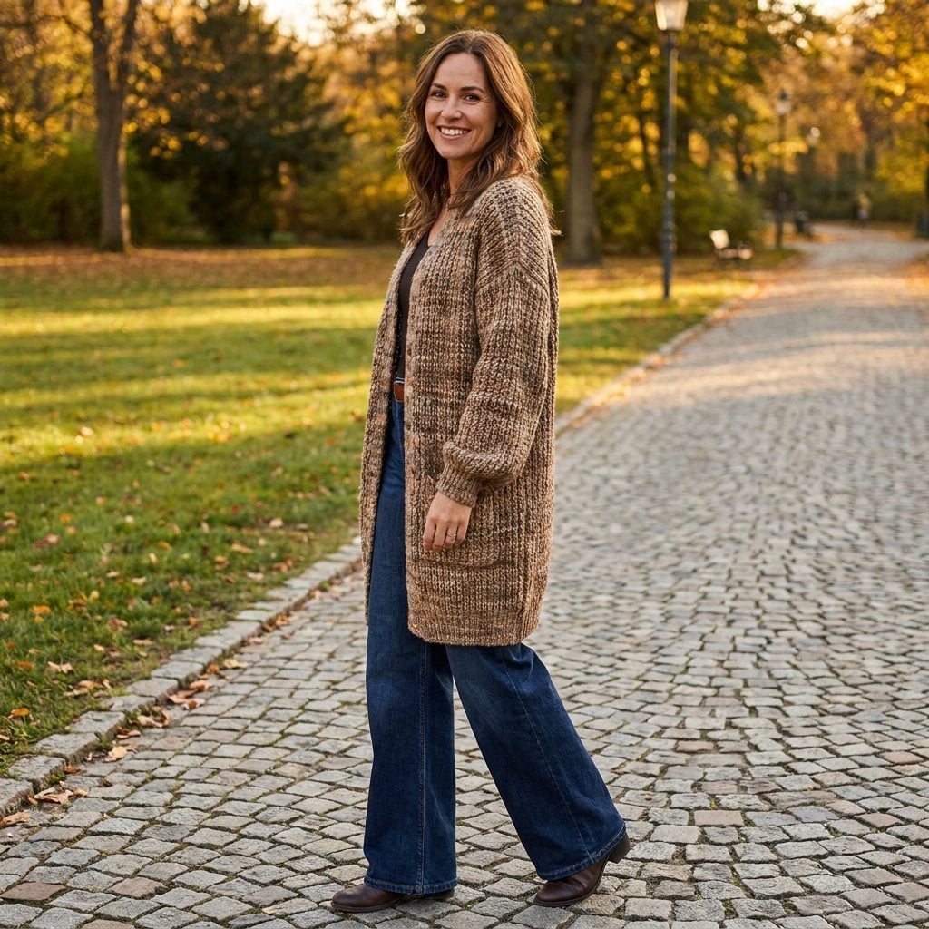 Wearing a Long Cardigan With Full-Length Wide-Leg Jeans and Drowning in Fabric