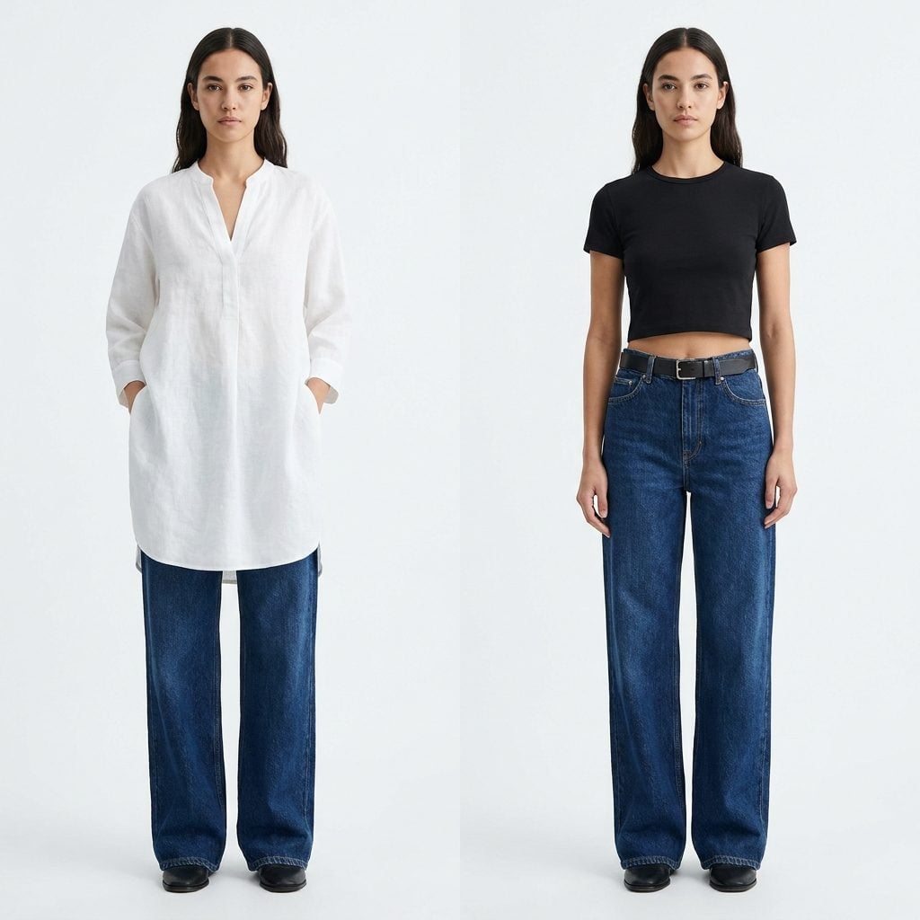 Wearing a Long Top That Covers the Waistband and Destroys the Leg-Lengthening Effect