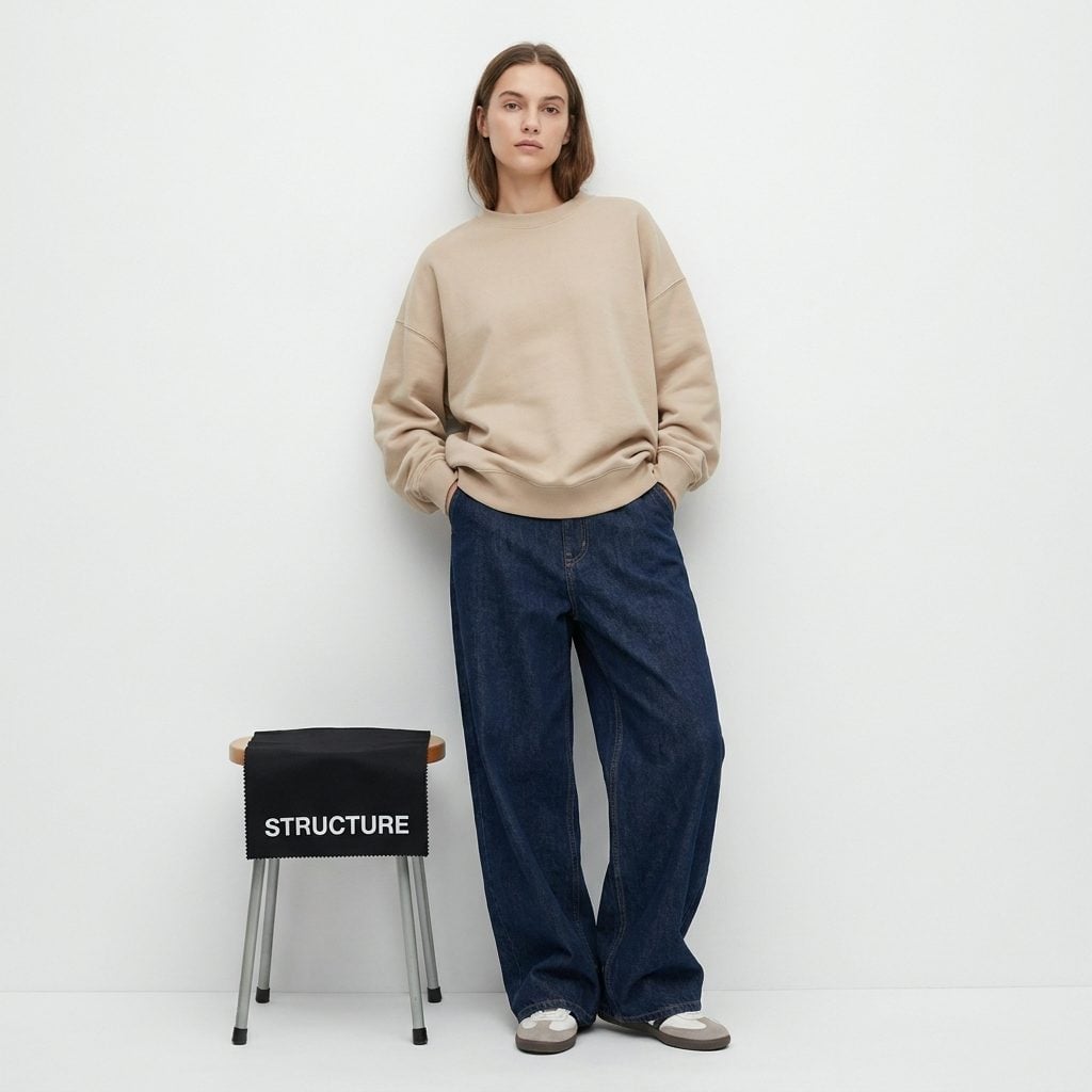 Wearing an Oversized Sweatshirt With Extra-Wide Jeans Without Adding Any Structure