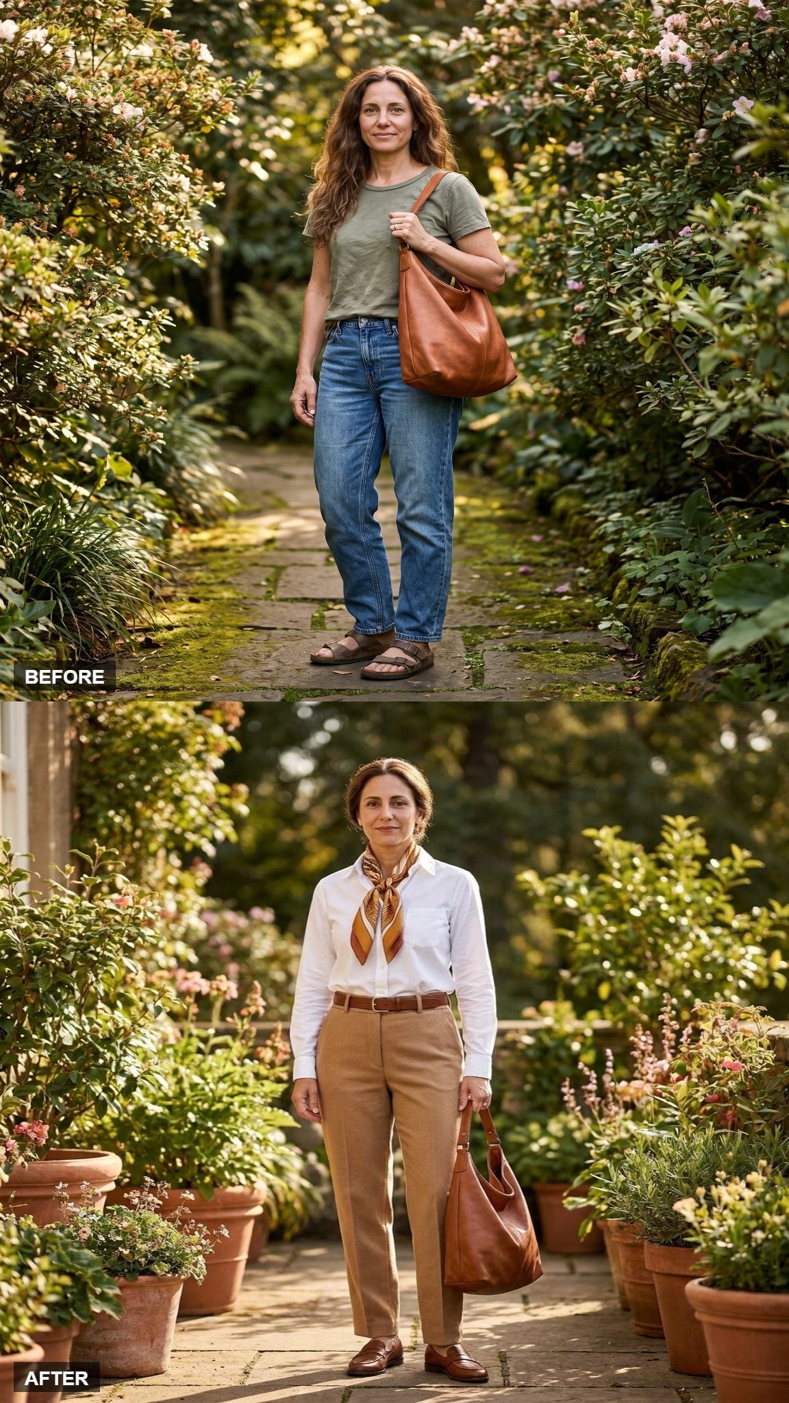 White Oxford, Camel Trousers, and a Scarf That Means Business