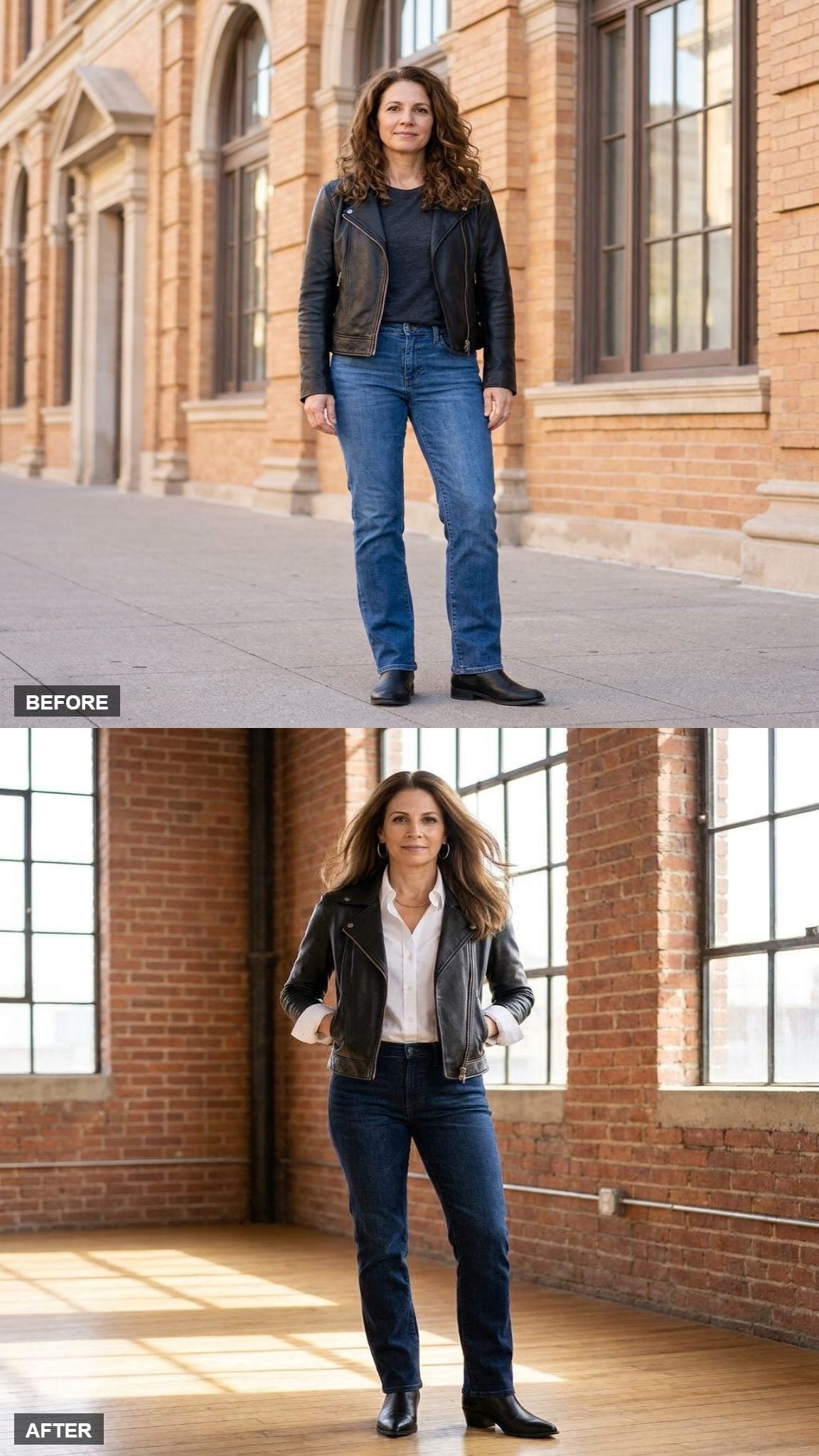 White Poplin Shirt and Straight Jeans, the Moto Doing All the Talking