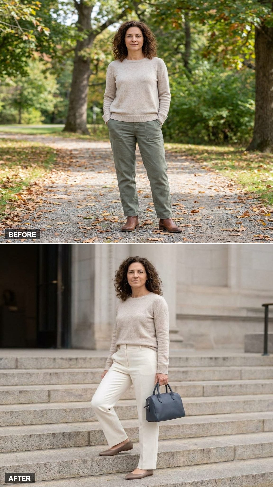 Winter-Cream Trousers and a Tonal Column That Actually Slims Without Trying