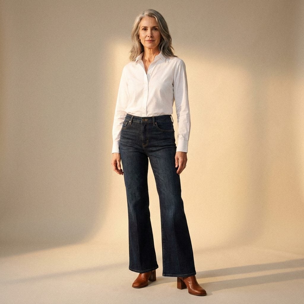 Worn With Dark-Wash Bootcut Jeans and Block Heels