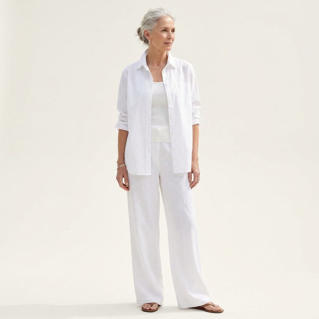 Worn Open Over a White Tank and Linen Trousers