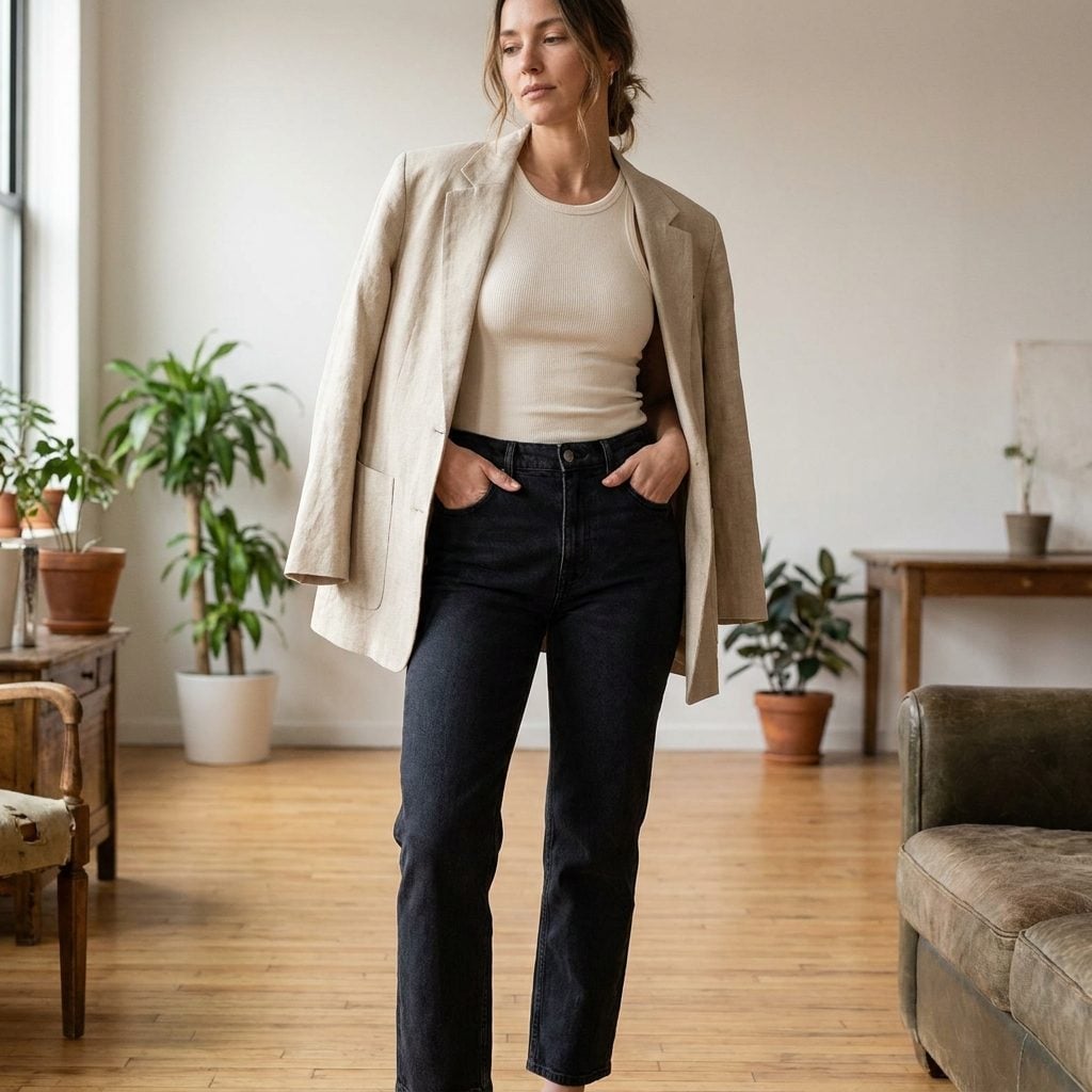 Worn With a Relaxed Linen Blazer Over a Simple Tank