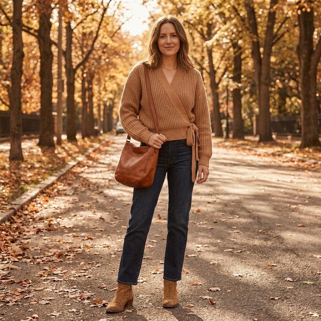 Wrap Up in a Camel Sweater and Suede Ankle Boots