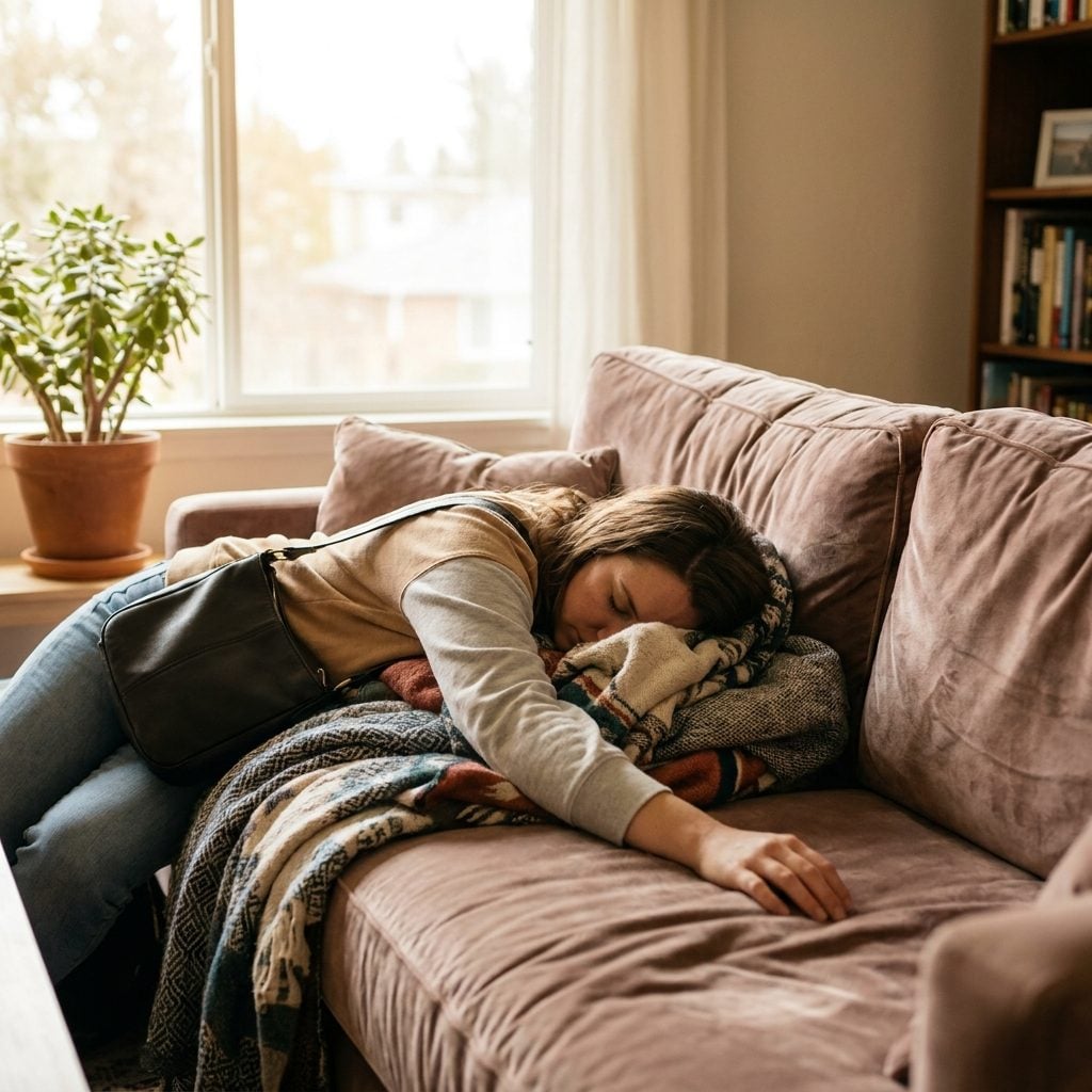 You Collapse on the Couch Without Saying a Word